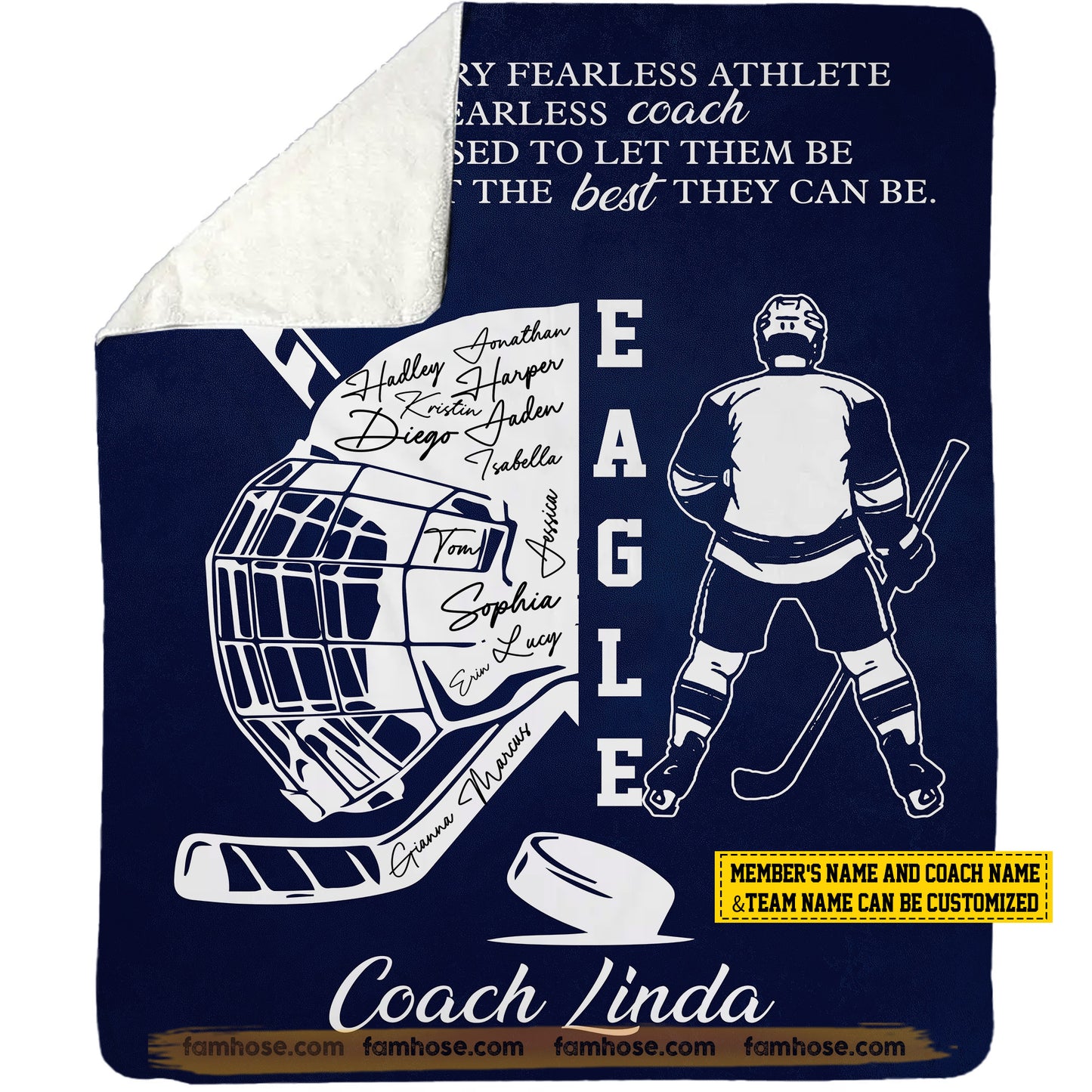 Motivational Personalized Hockey Boy Fleece Blanket, Eagle Sport Woven Blanket, Cool Sherpa Blanket Gift For Hockey Lovers