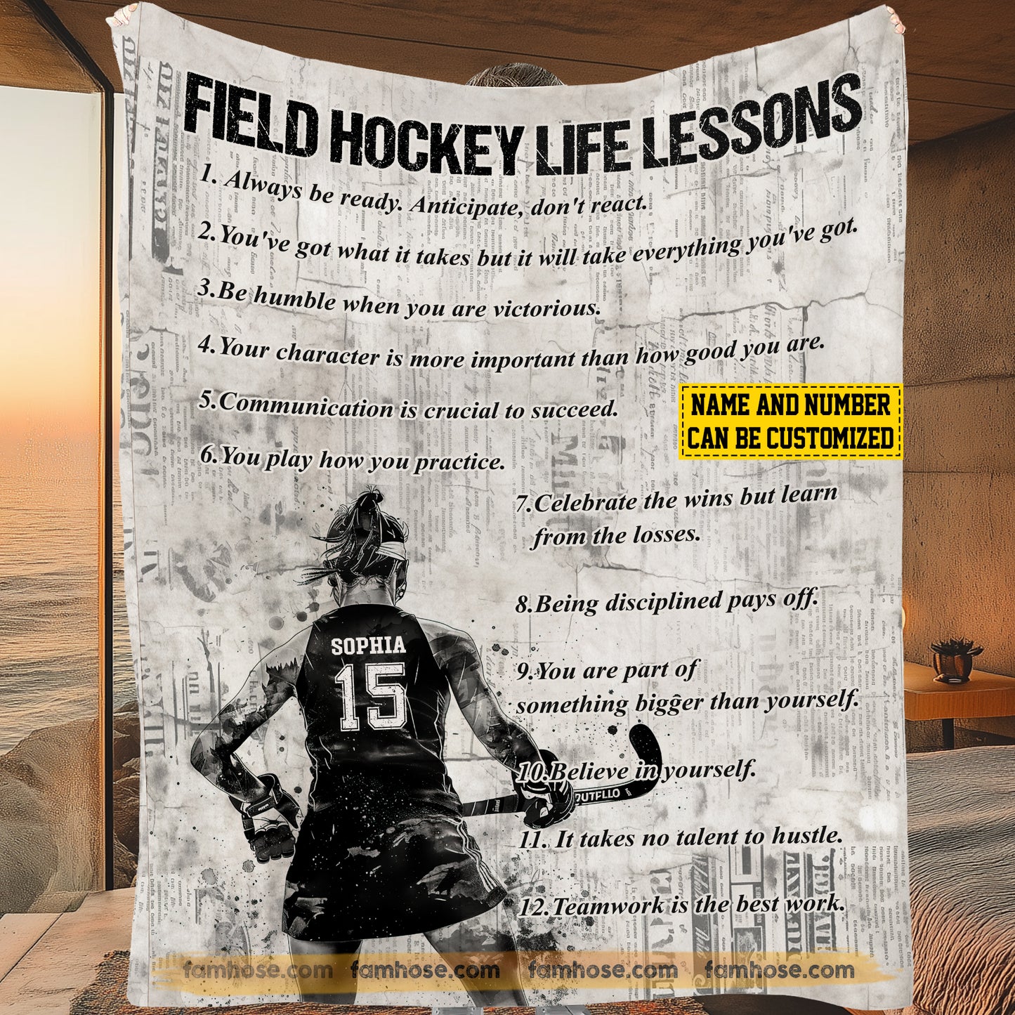 Personalized Field Hockey Girls Fleece Blanket, Field Hockey Life Lessons Sport Woven Blanket - Sherpa Blanket Gift For Field Hockey Lovers