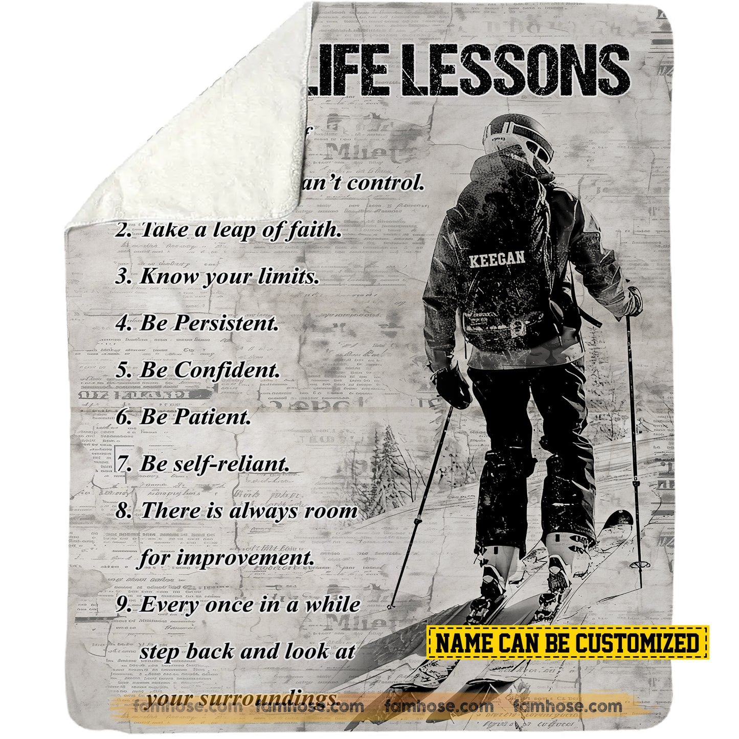 Motivational Personalized Skiing Fleece Blanket, Skiing Life Lessons Sport Woven Blanket, Cool Sherpa Blanket Gift For Skiing Lovers