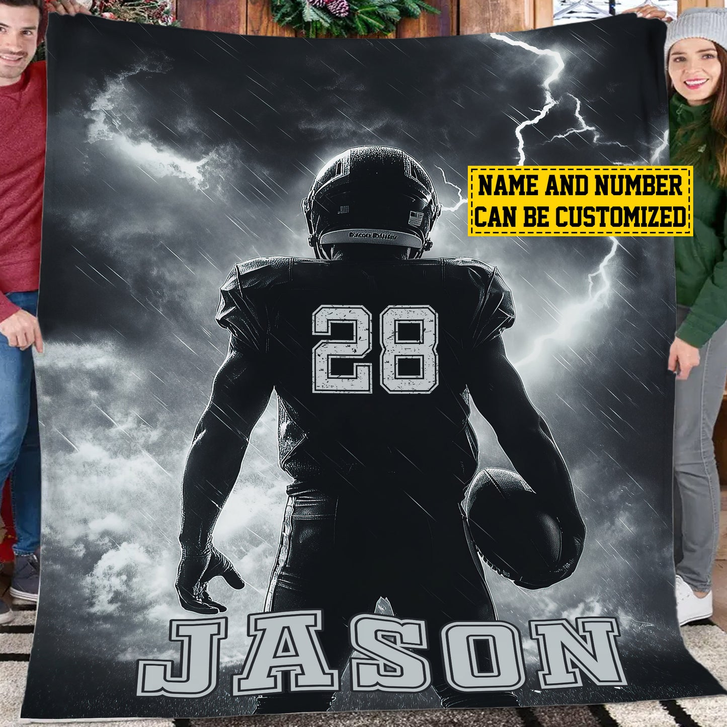 Personalized Footboy Boy Fleece Blanket, Football Woven Blanket, Cool Sherpa Blanket Gift For Football Lovers