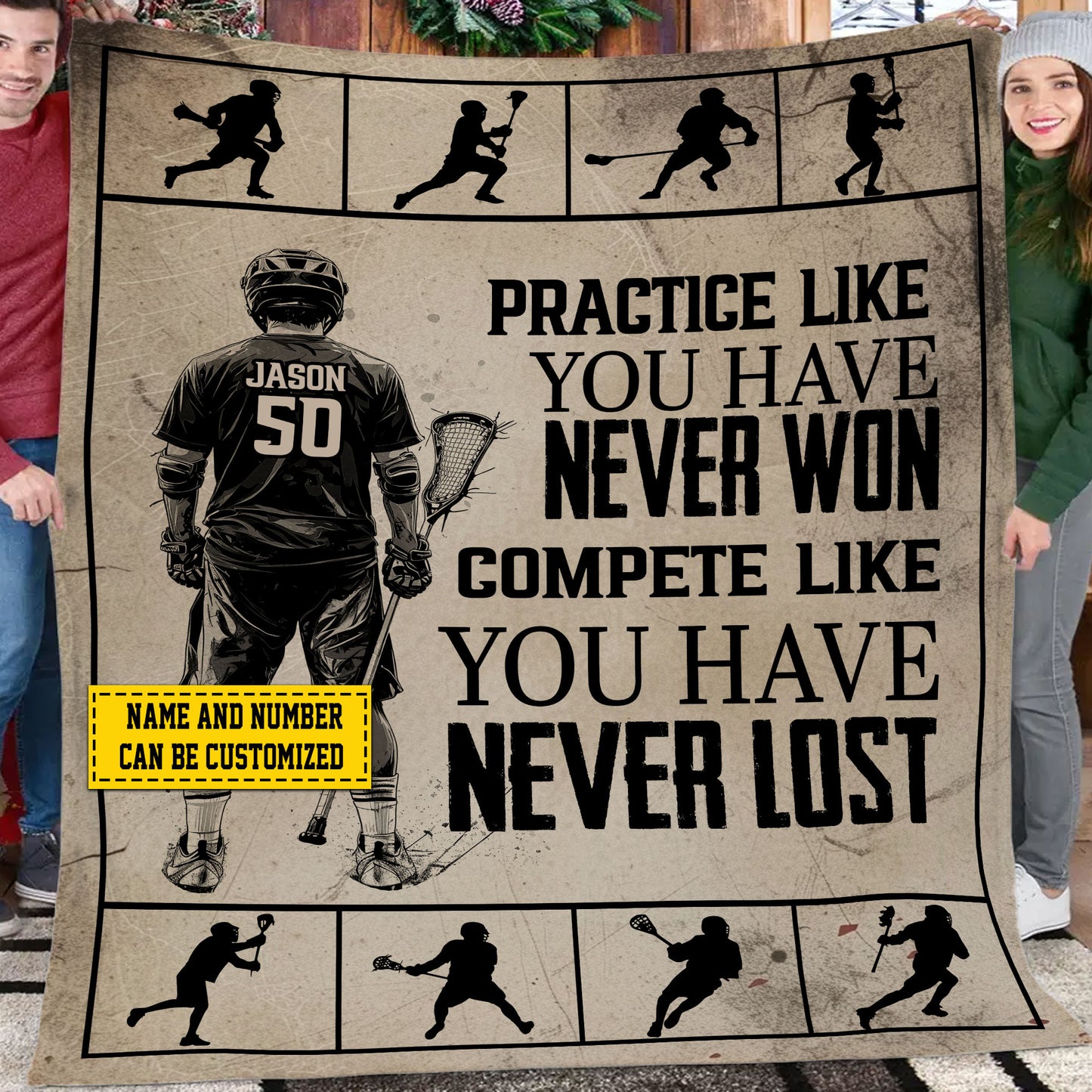 Personalized Lacrosse Boy Fleece Blanket, Practice Like You Have Never Won Woven Blanket, Cool Sherpa Blanket Gift For Lacrosse Lovers