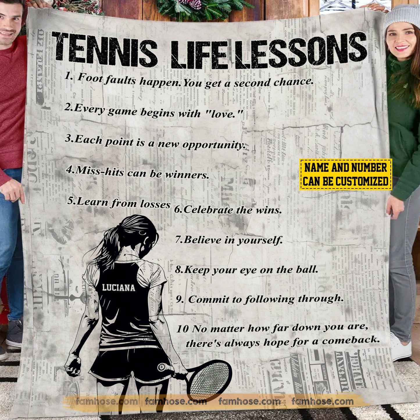 Personalized Tennis Girls Fleece Blanket, Tennis Life Lessons Sport Woven Blanket - Sherpa Blanket Gift For Tennis Lovers