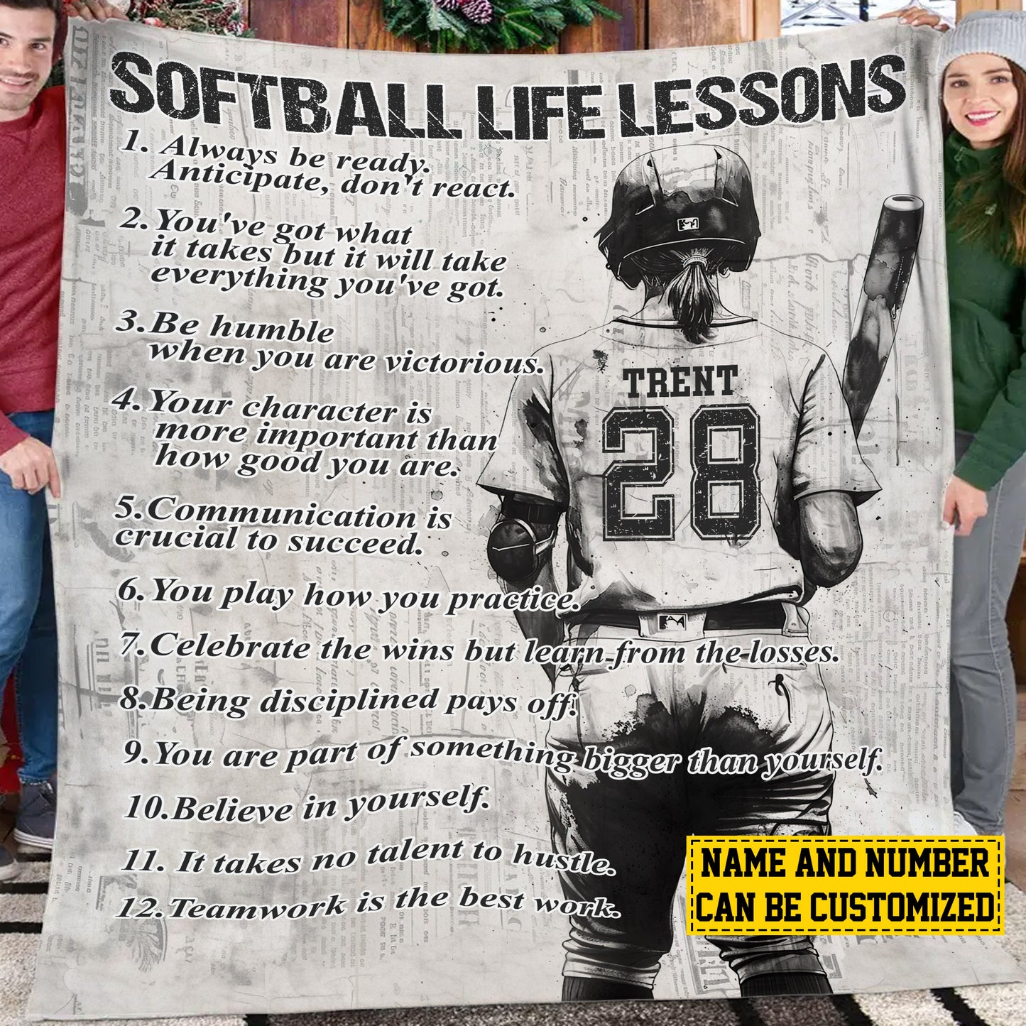 Personalized Motivational Softball Girl Life Lessons Fleece Blanket, Softball Woven Blanket, Cool Sherpa Blanket Gift For Softball Lovers