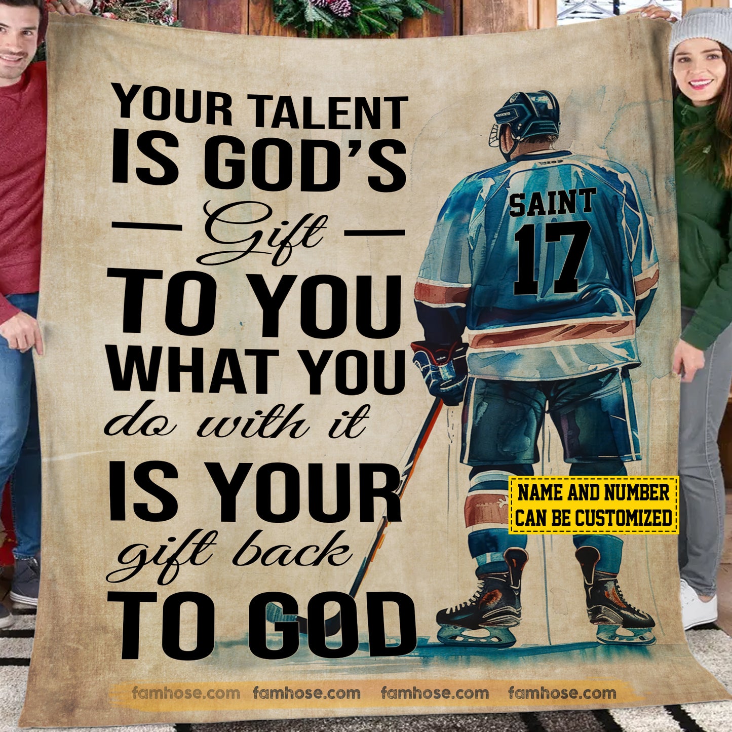 Personalized Hockey Fleece Blanket, Hockey Skills Are God’s Gift Sport Woven Blanket, Cozy Sherpa Blanket Gift For Hockey Lovers