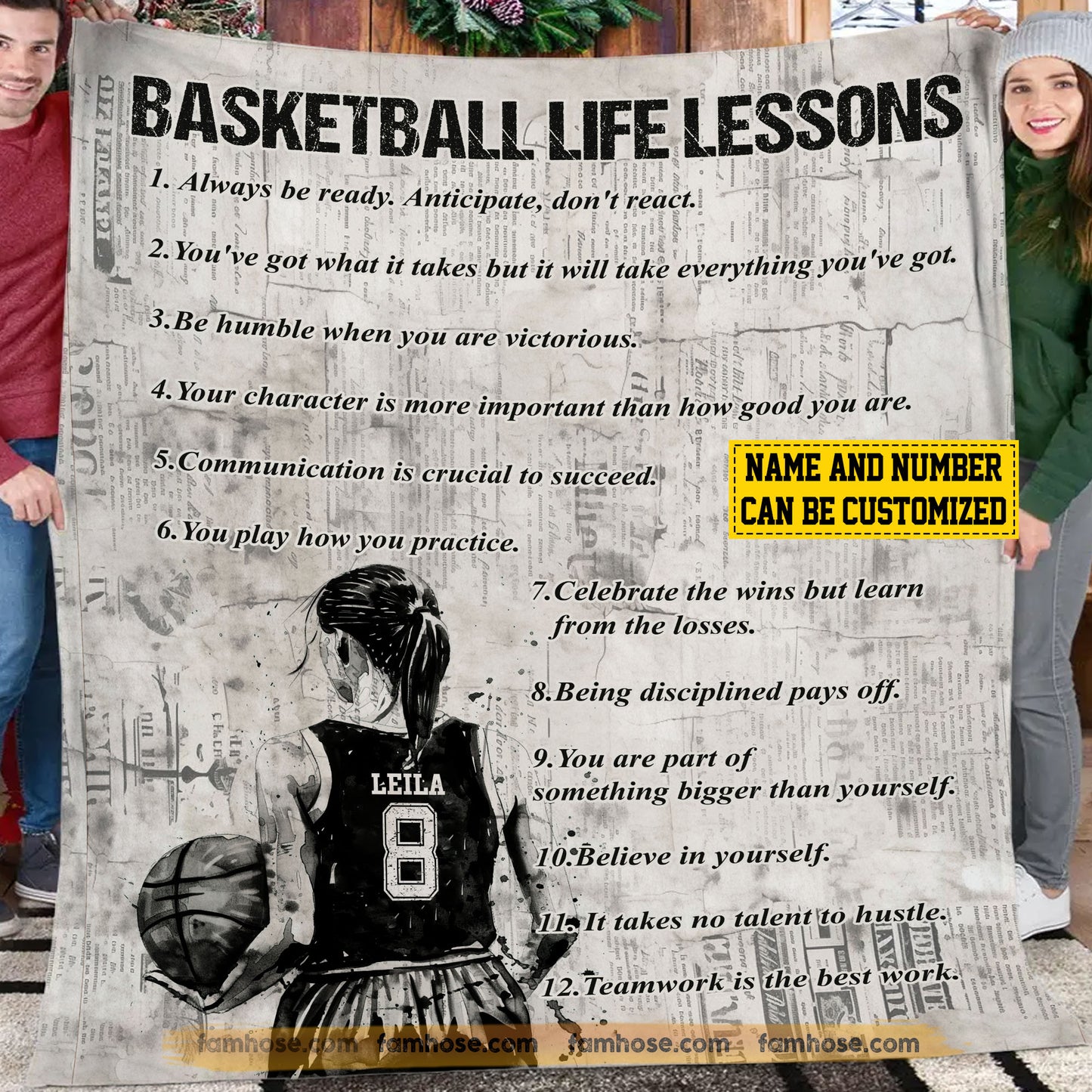 Personalized Basketball Girls Fleece Blanket, Basketball Life Lessons Sport Woven Blanket - Sherpa Blanket Gift For Basketball Lovers