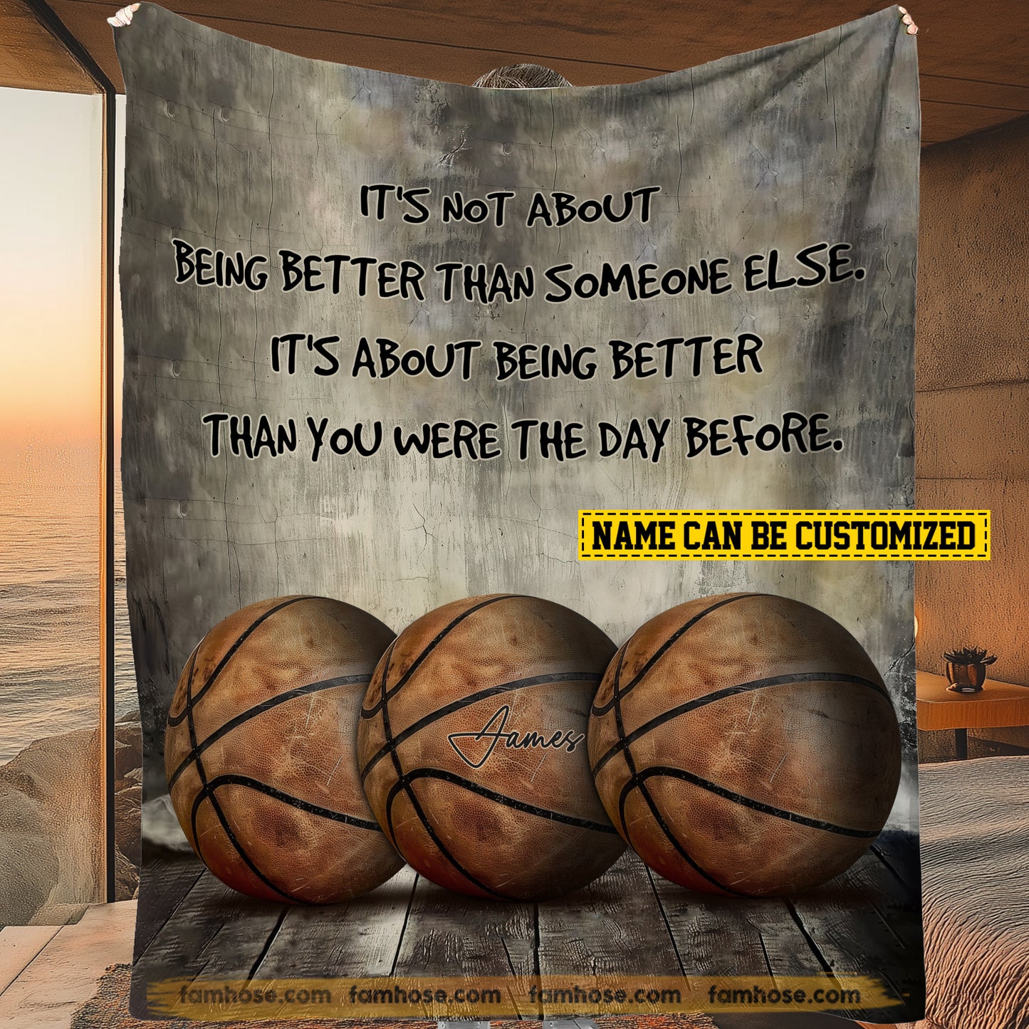 Motivational Personalized Basketball Fleece Blanket, It's Not About Being Better Than Someone Else Sport Woven Blanket, Cool Sherpa Blanket Gift For Basketball Lovers