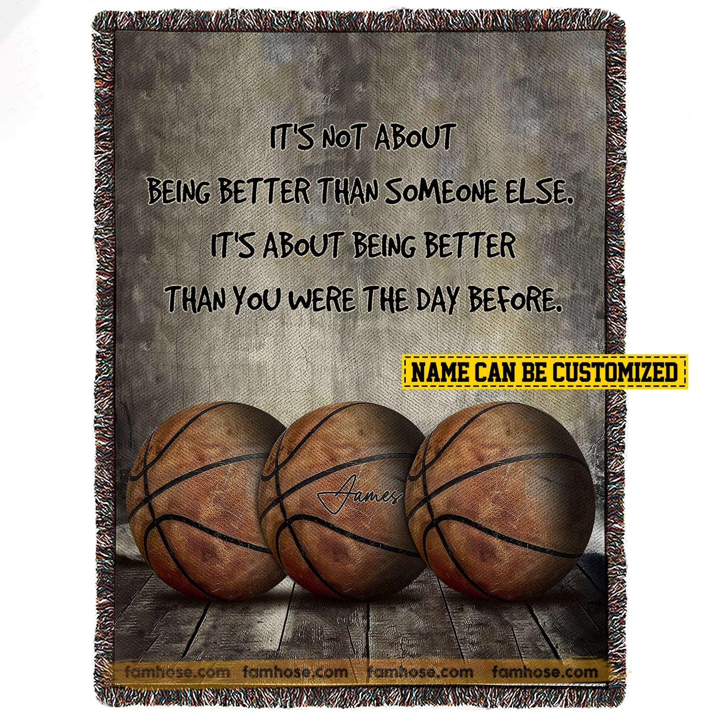 Motivational Personalized Basketball Fleece Blanket, It's Not About Being Better Than Someone Else Sport Woven Blanket, Cool Sherpa Blanket Gift For Basketball Lovers