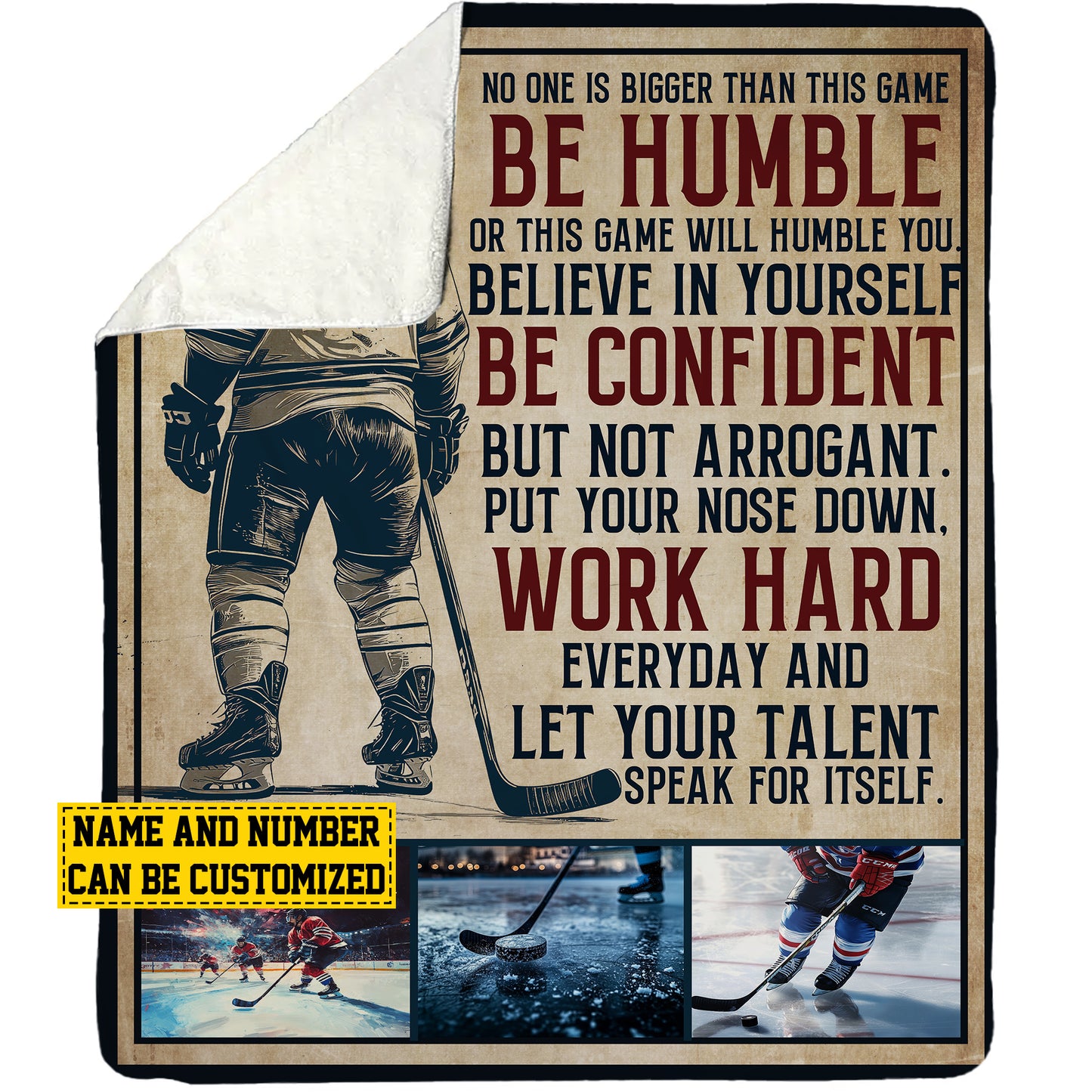 Personalized Hockey Boy Fleece Blanket, Work Hard Everyday Woven Blanket, Cool Sherpa Blanket Gift For Hockey Lovers