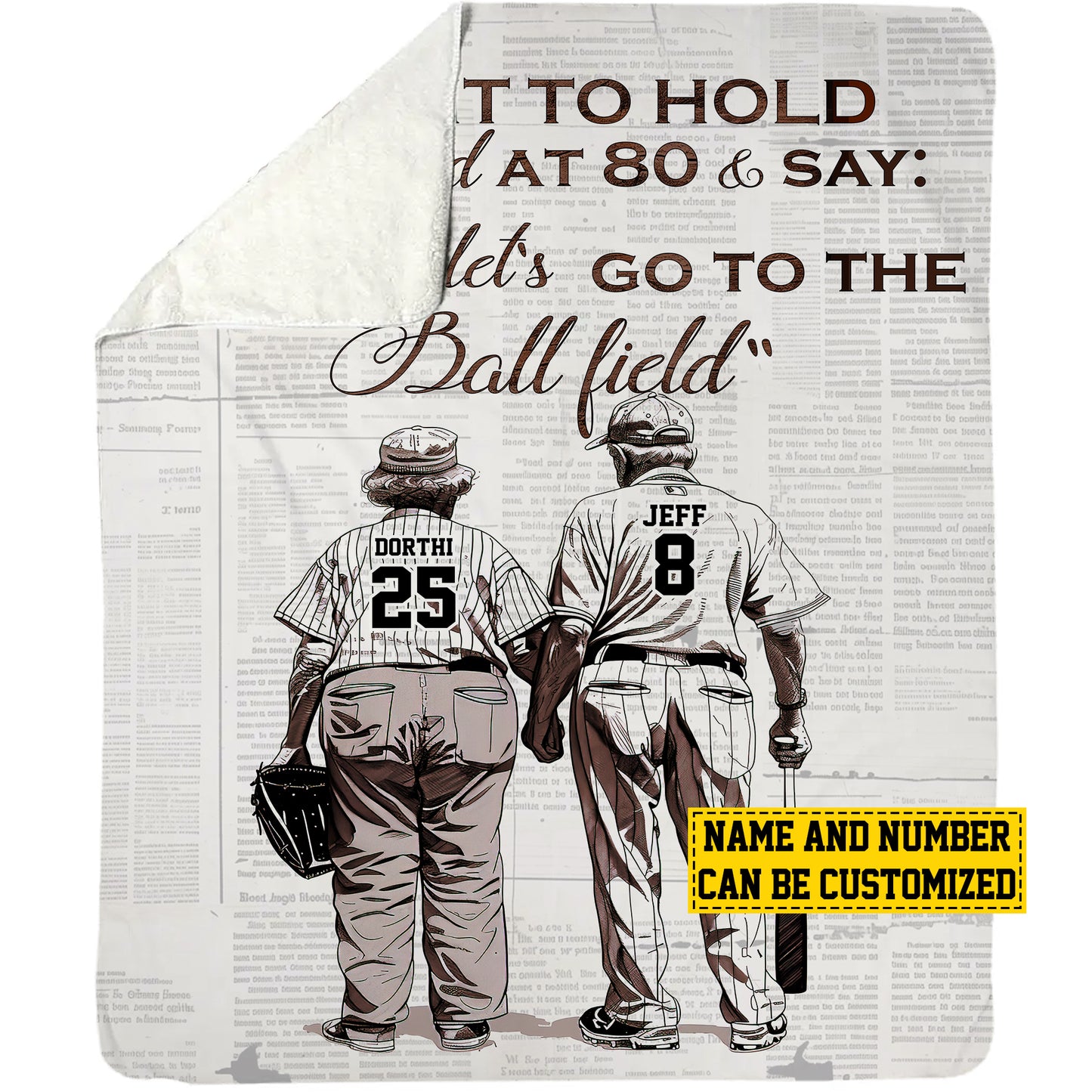 Personalized Motivational Couple Baseball Fleece Blanket, I Want To Hold Your Hand At 80 Woven Blanket, Cool Sherpa Blanket Gift For Baseball Lovers