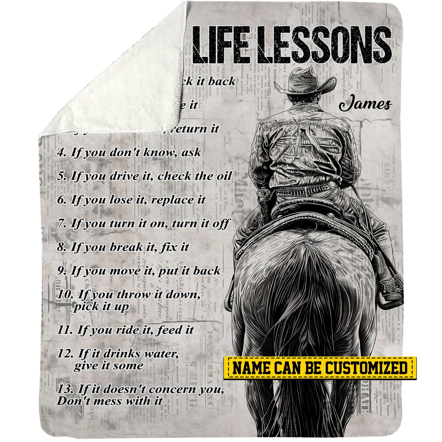 Personalized Cowboy Fleece Blanket, Cowboy Life Lessons Baseball Woven Blanket, Cool Sherpa Blanket Gift For Horse Lovers