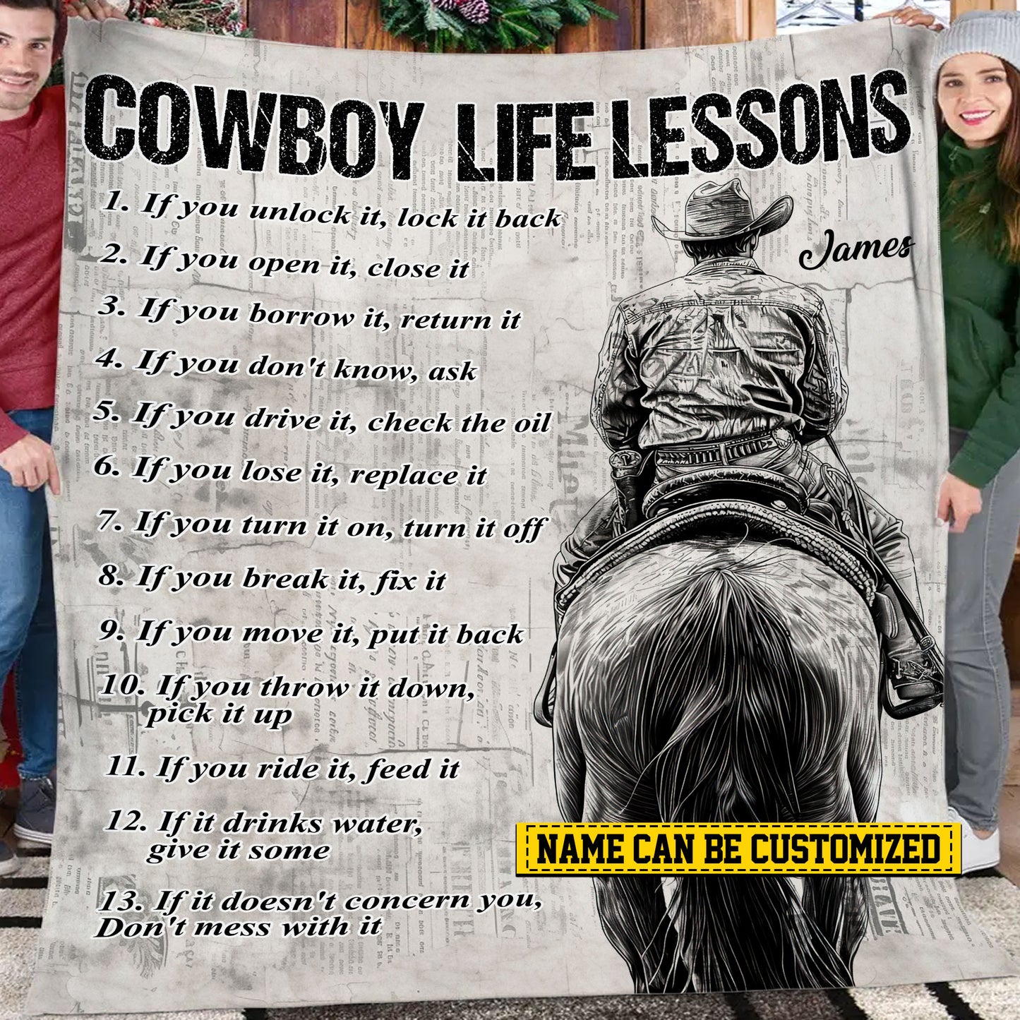 Personalized Cowboy Fleece Blanket, Cowboy Life Lessons Baseball Woven Blanket, Cool Sherpa Blanket Gift For Horse Lovers