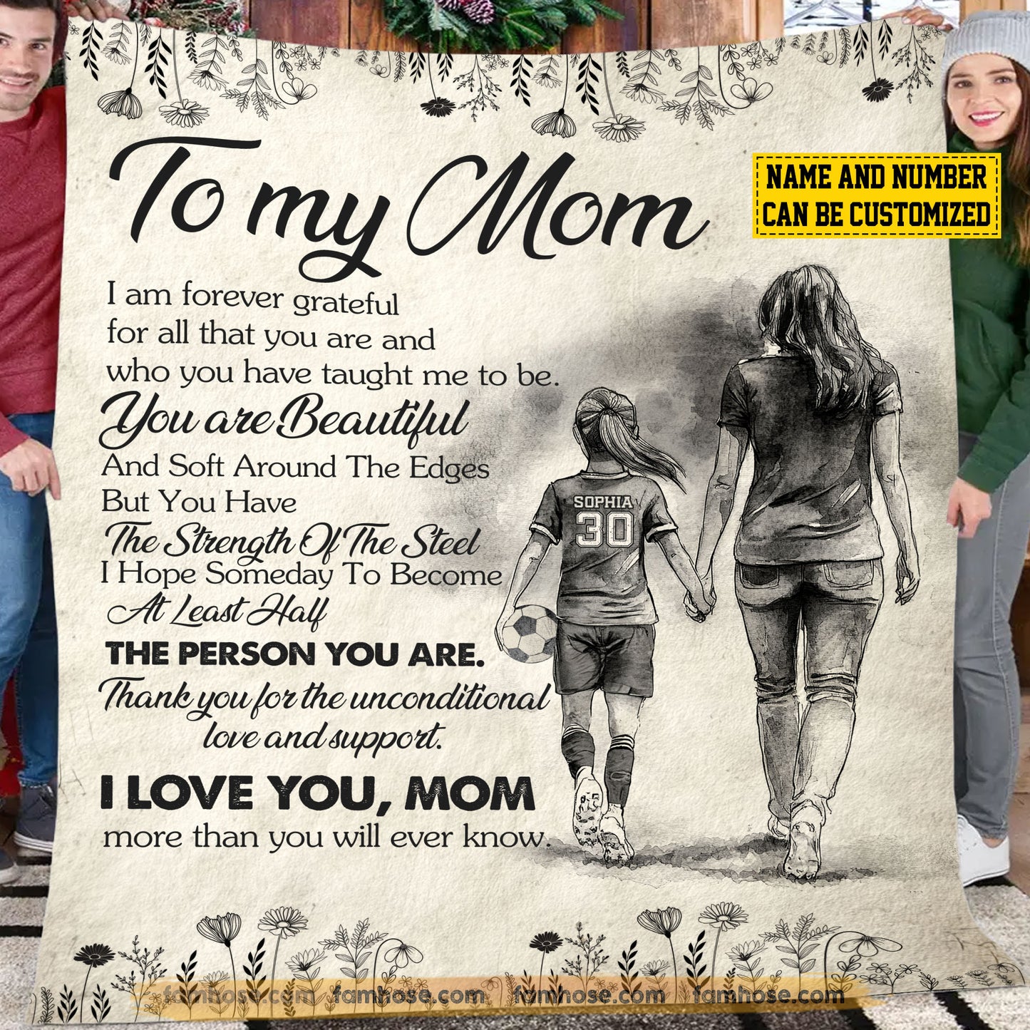 Personalized Soccer Mom Daughter Fleece Blanket, To My Mom I Am Forever Grateful Sport Woven Blanket, Cool Sherpa Blanket Mother's Day Gift For Mom From Soccer Girl