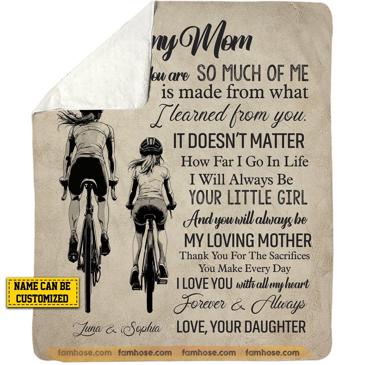 Personalized Cycling Mom Daughter Fleece Blanket, To My Mom I Am Because You Are Sport Woven Blanket, Cool Sherpa Blanket Mother's Day Gift For Mom From Cycling Girl