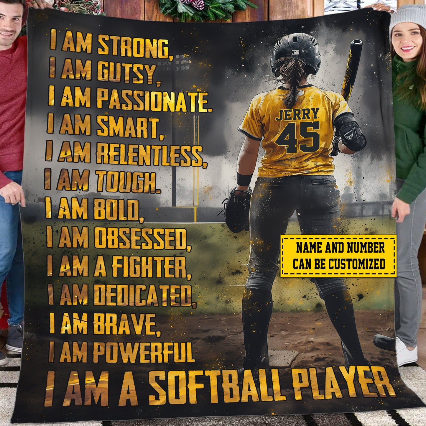 Personalized Softball Girl Fleece Blanket, I Am A Softball Player Woven Blanket, Cool Sherpa Blanket Gift For Softball Lovers