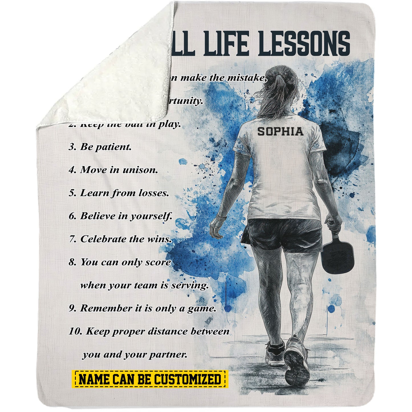 Personalized Motivational Pickleball Girl Fleece Blanket, Pickleball Life Lessons Sports Woven Blanket, Cool Sherpa Blanket Gift For Pickleball Lovers