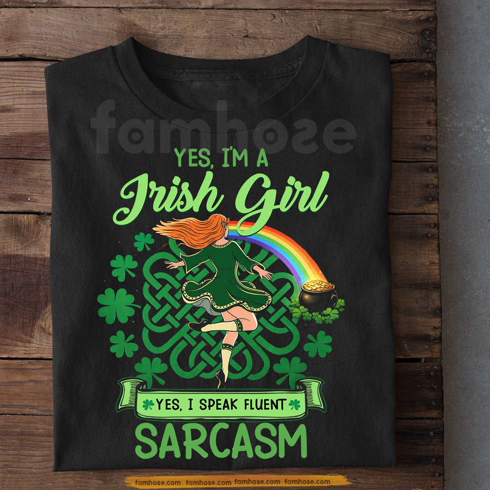 Funny Four-Leaf Clover Irish Girl T-shirt, Yes, I'm A Irish Girl Shamrock Tees St Patrick's Day Gift For Irish Lover
