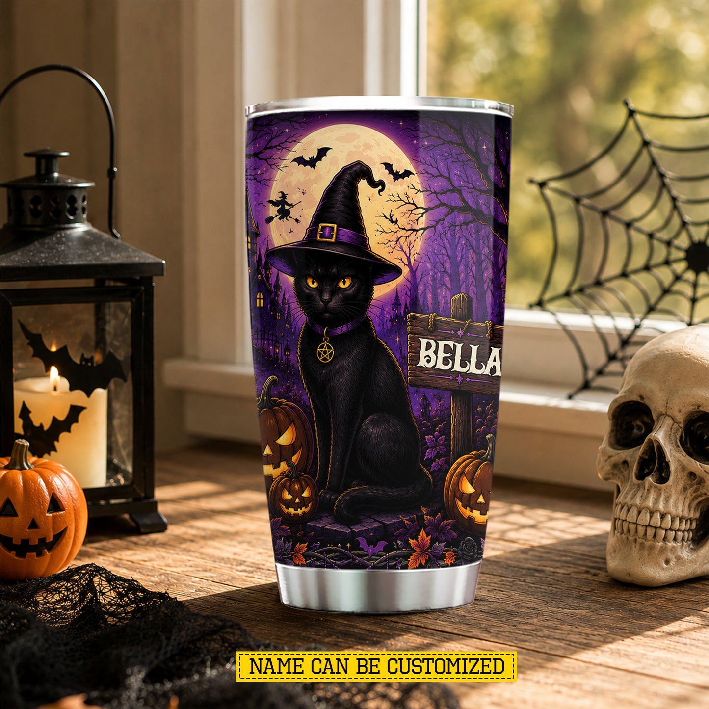 Personalized Halloween Black Cat Witch Tumbler, Never Underestimate A Cranky Old Woman, Spooky Season Stainless Steel Tumbler, Travel Mug Tumblers Gift For Cat Lover
