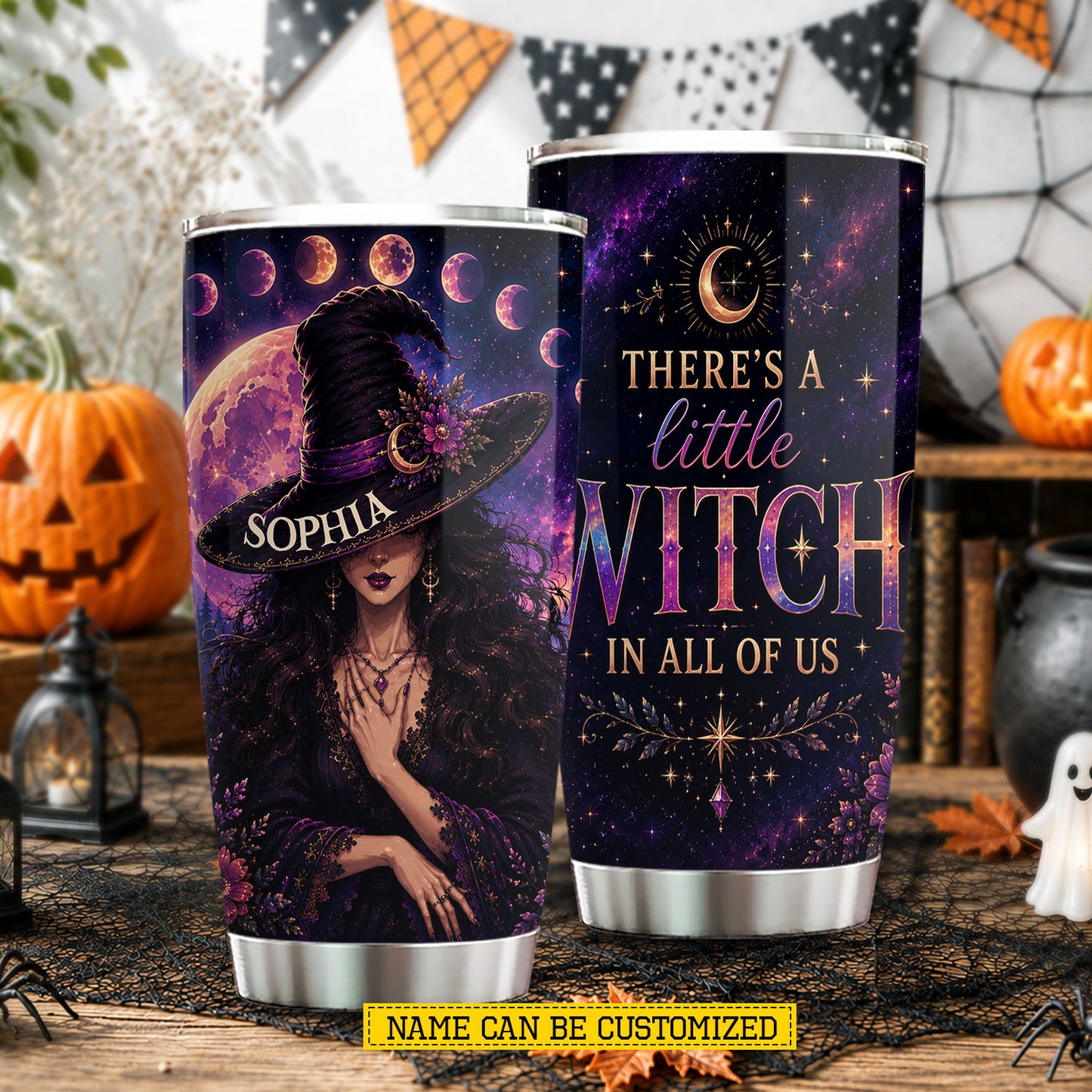 Personalized Halloween Witch Tumbler, There's A Little Witch In All Of Us, Spooky Season Stainless Steel Tumbler, Travel Mug Tumblers Gift For Witch Lover