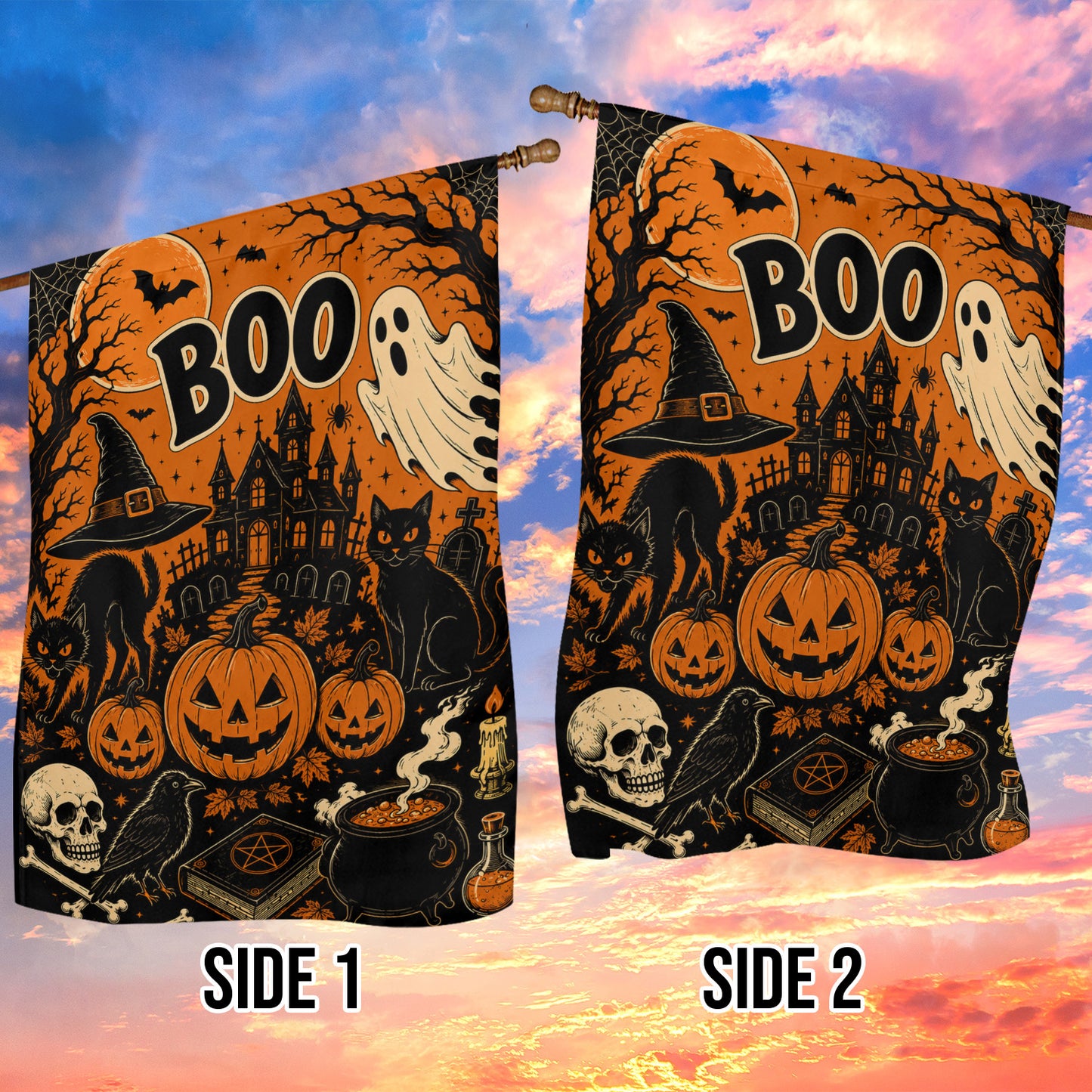 Halloween Boo Garden & House Flag, Black Cat Ghost Pumpkin Yard Flag, Spooky Season Gift For Ghost Lover