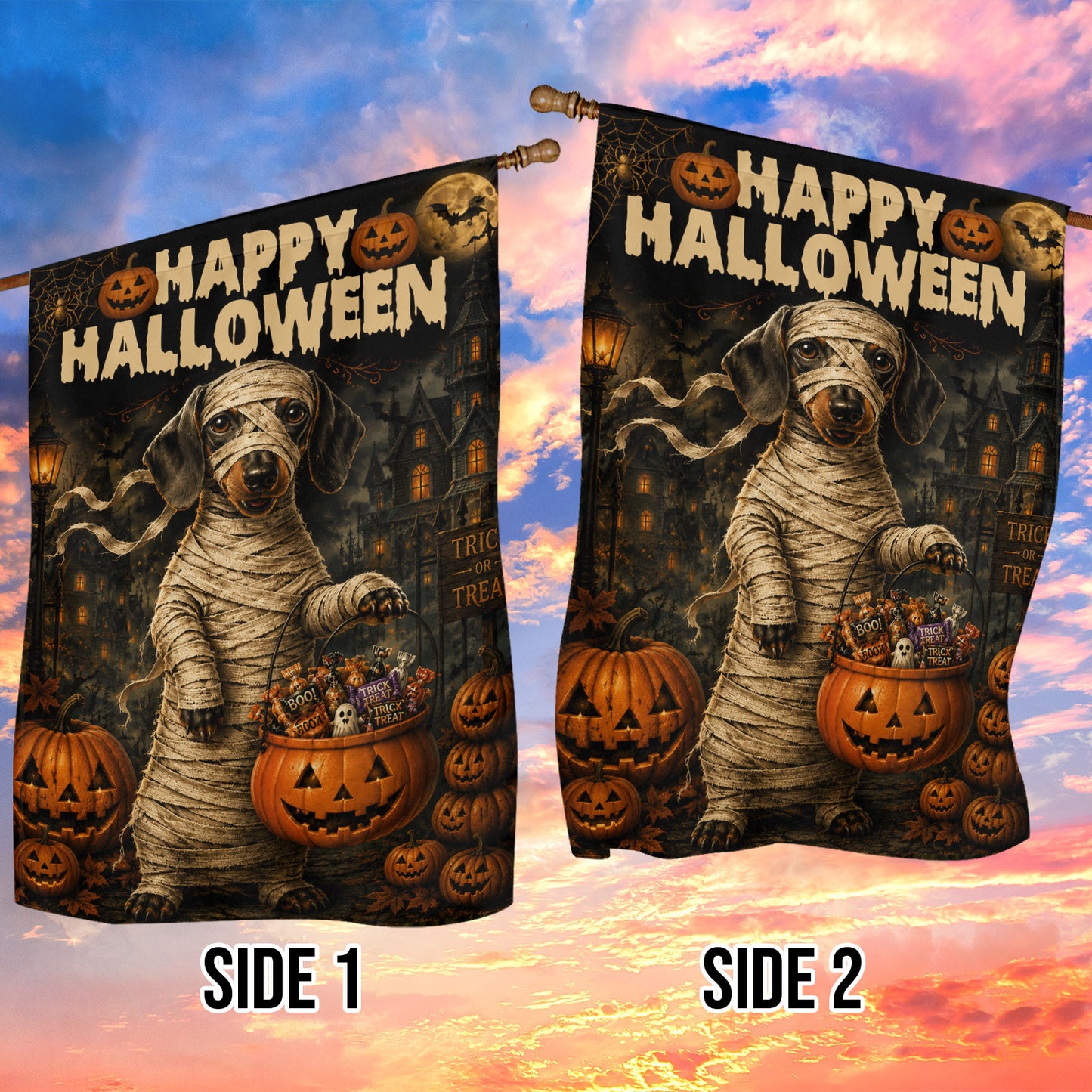 Halloween Dachshund Dog Garden & House Flag, Happy Halloween Yard Flag, Spooky Season Gift For Dog Lover