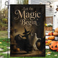Halloween Witch And Ghost Dancing Garden & House Flag, Let The Magic Begin Yard Flag Spooky Season Gift For Witch Lover