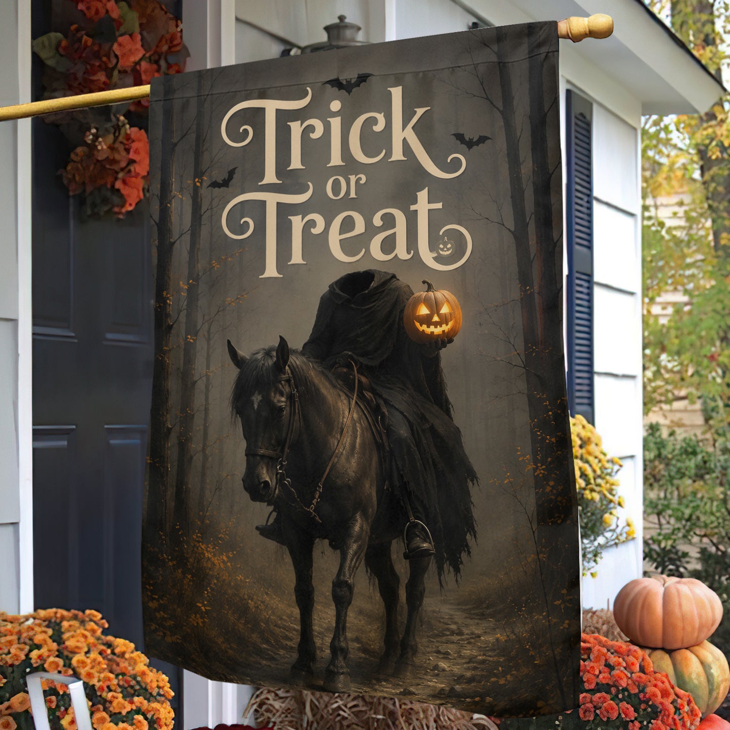 Halloween Headless Horseman Garden & House Flag, Trick or Treat Yard Flag, Spooky Season Gift