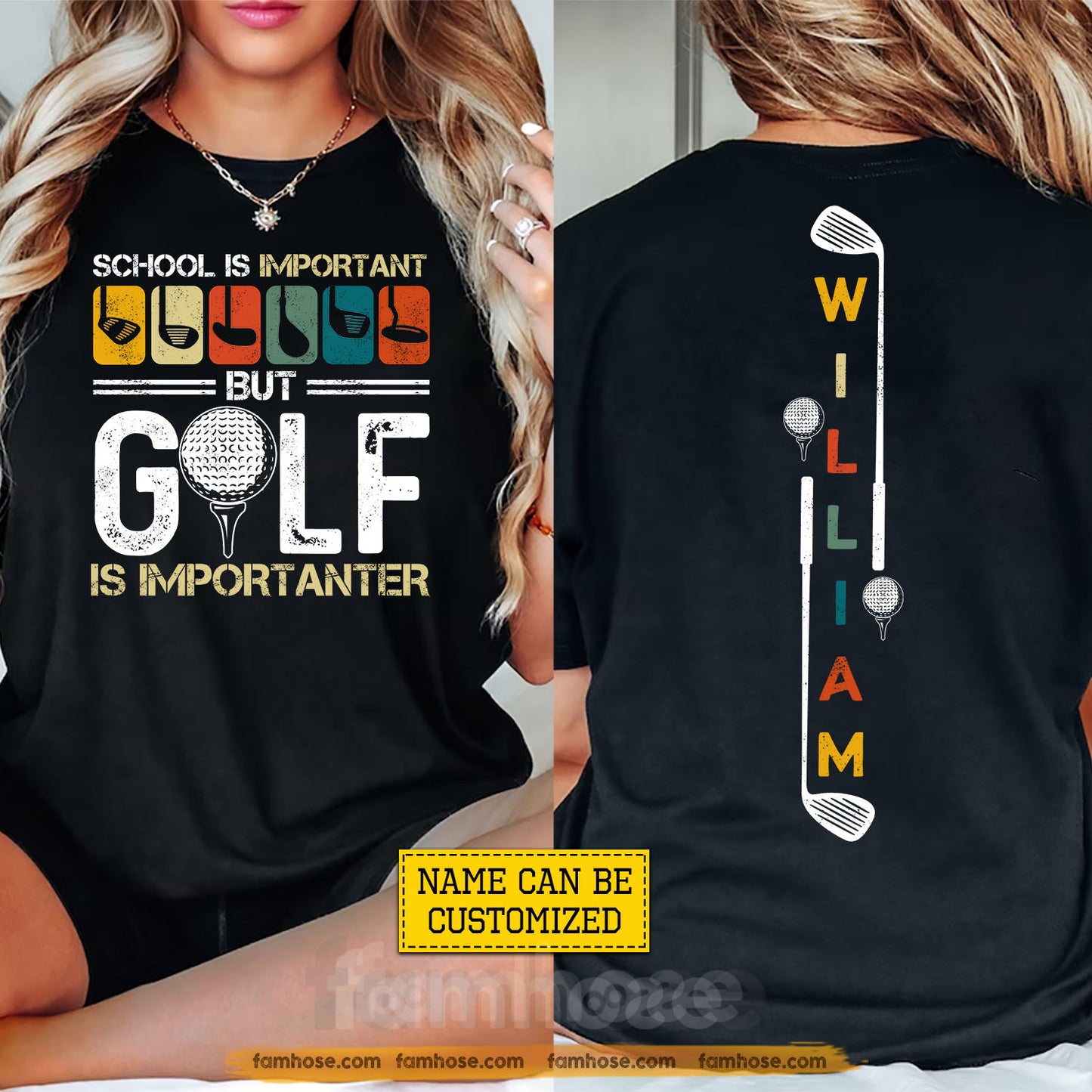 Personalized Golf First Day Of School Two-sided T-shirt, School Is Important Back To School Sport Tees, Student Gift For Golf Lover