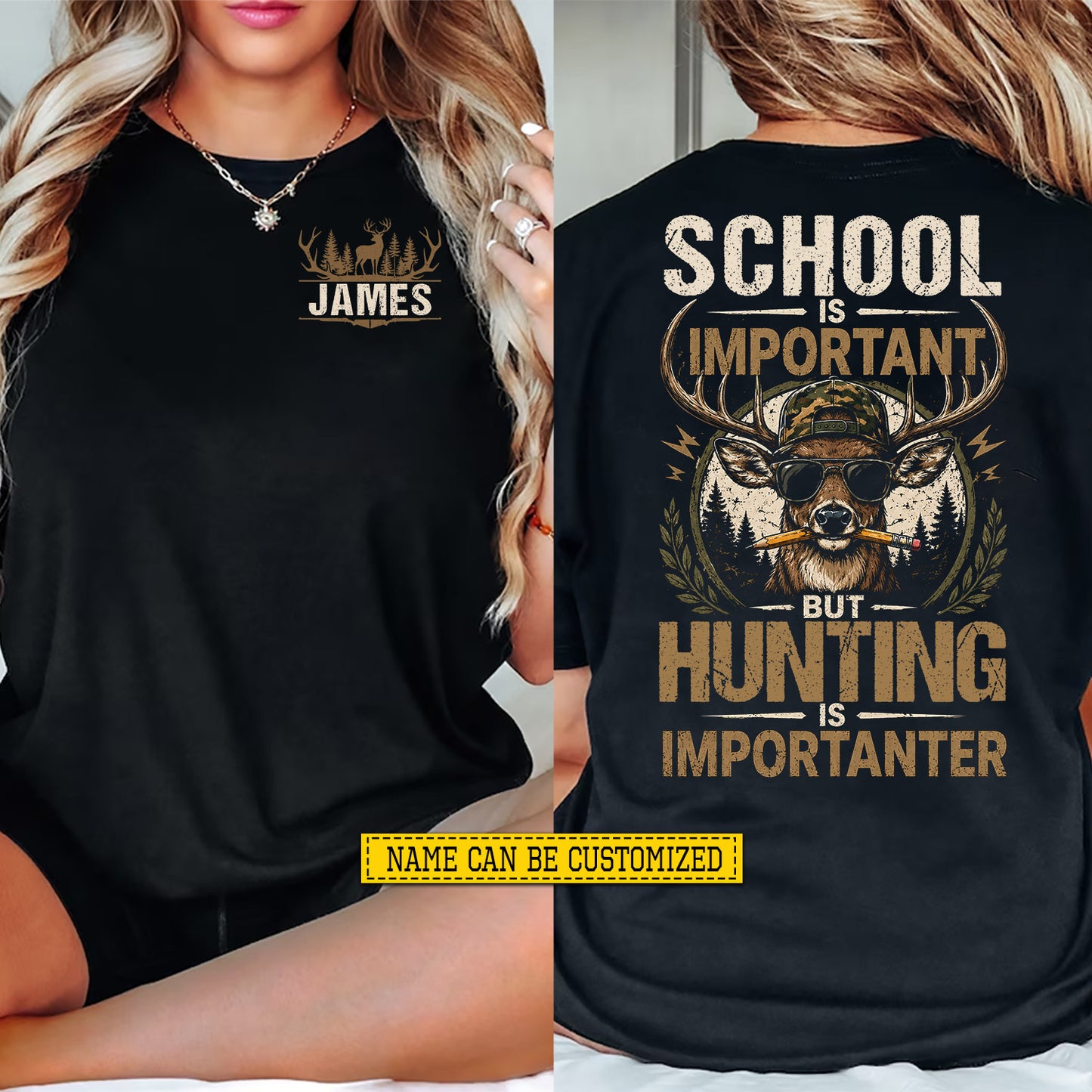 Funny Personalized Hunting First Day Of School Two-sided T-shirt, School Is Important Back To School Tees, Student Gift For Hunting Lover