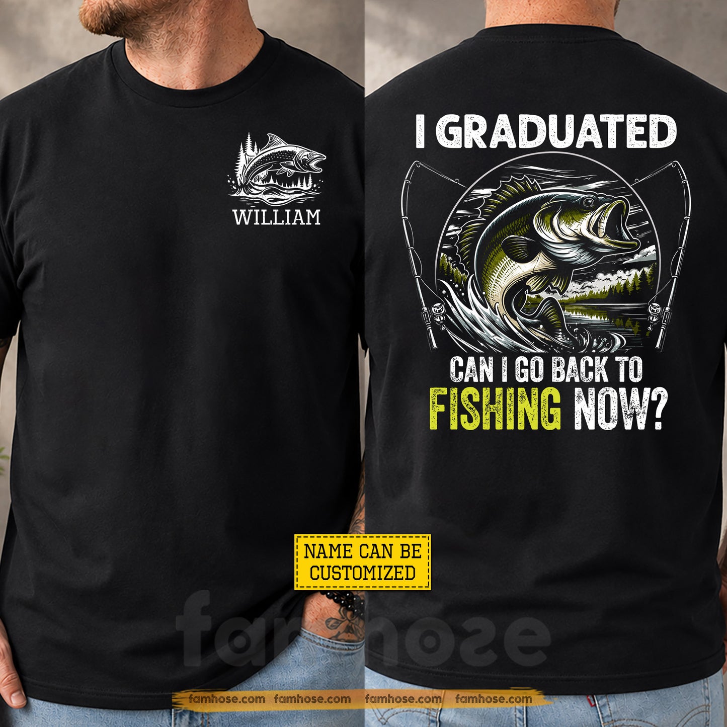 Funny Personalized Fishing Graduation Two-sided T-shirt, Can I Go Back To Fishing Now Tees Graduation Gift For Fishing Lover