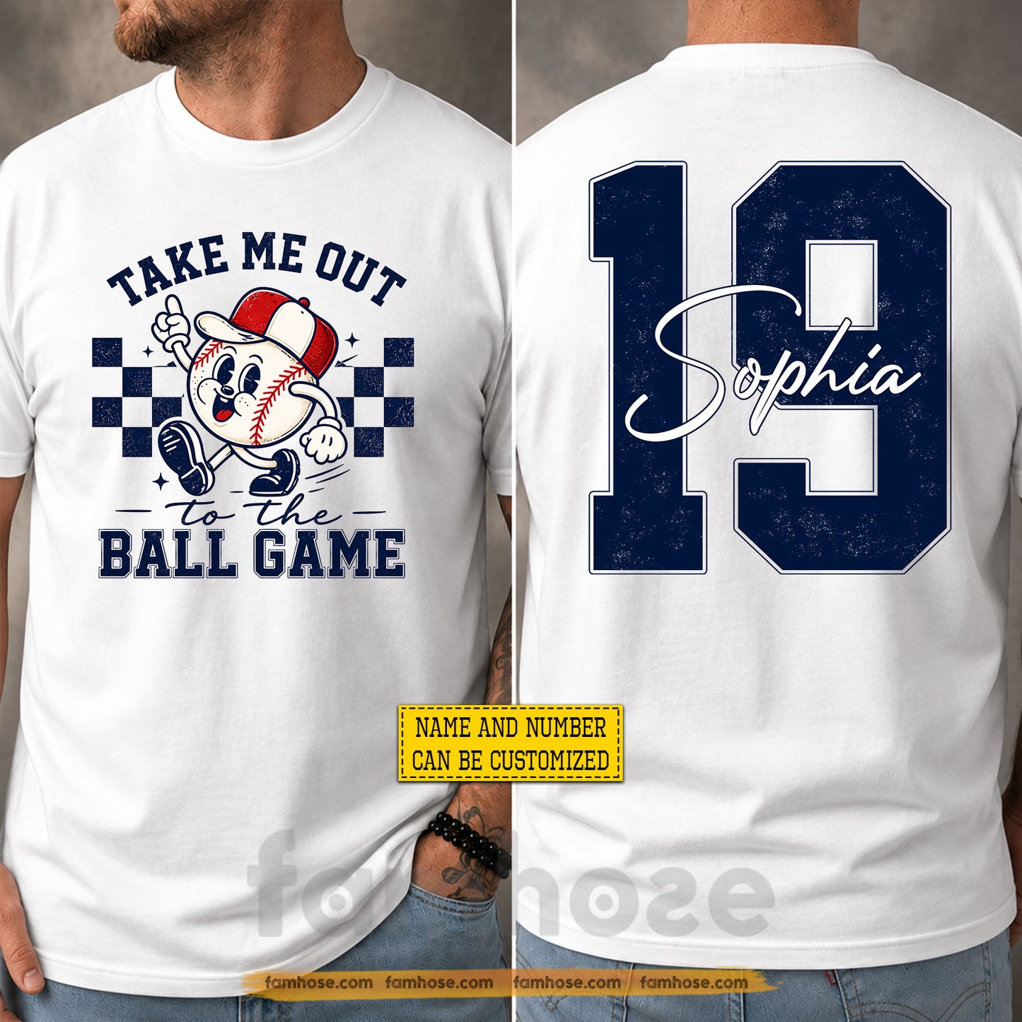 Personalized Baseball Two-sided T-shirt, Take Me Out To The Ball Game Sport Tees Gift For Baseball Lover
