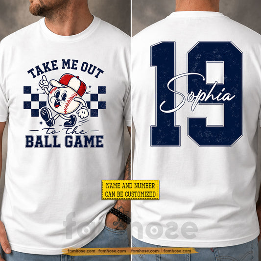 Personalized Baseball Two-sided T-shirt, Take Me Out To The Ball Game Sport Tees Gift For Baseball Lover