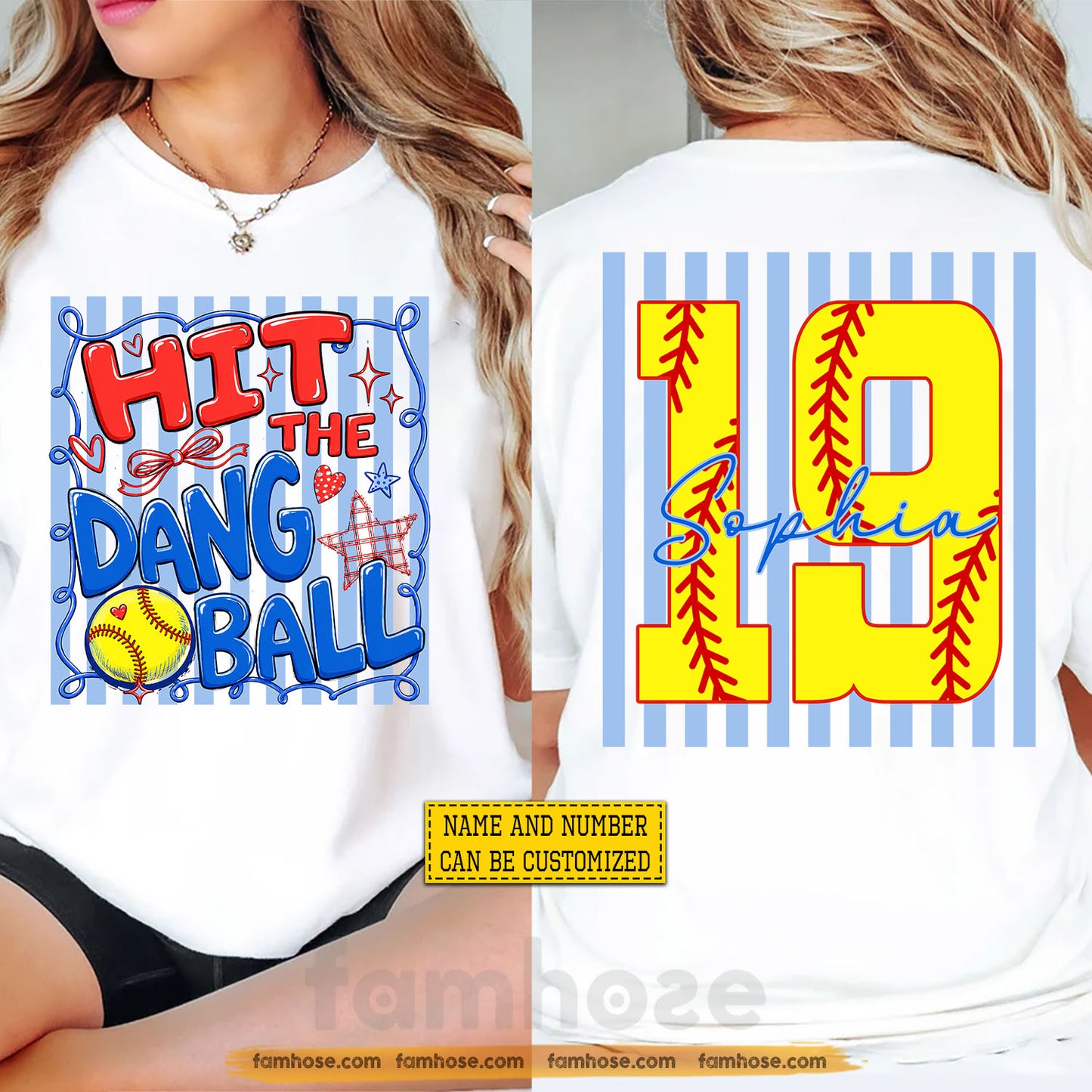 Personalized Softball Two-sided T-shirt, Hit The Dang Ball Sport Tees Gift For Softball Lover