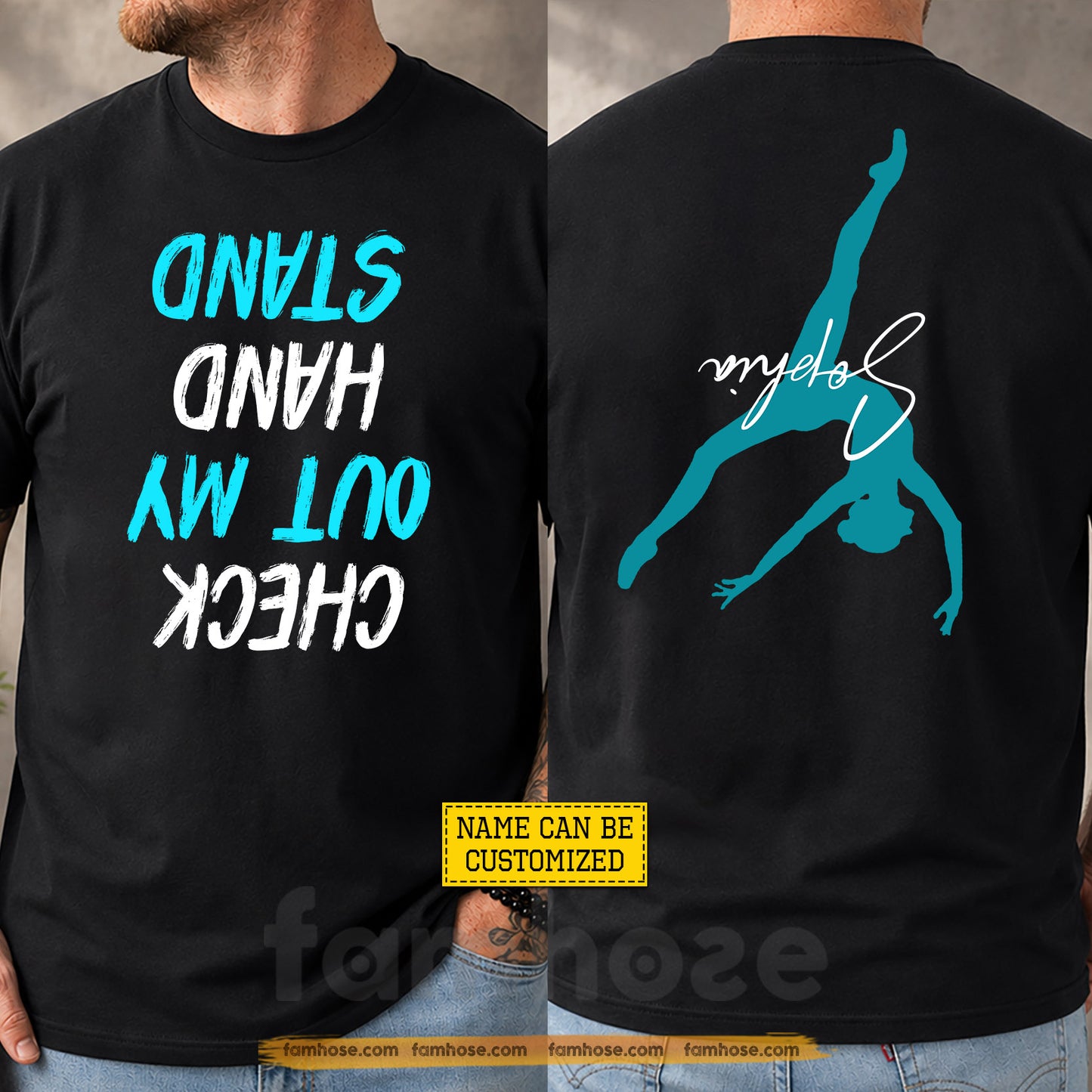 Personalized Gymnastics Two-sided T-shirt, Check Out My Hand Stand Sport Tees Gift For Gymnastics Lover