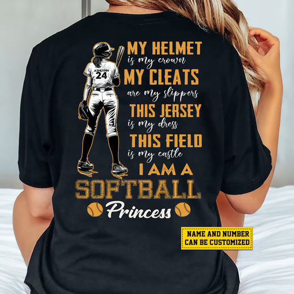 Personalized Softball Back Printed T-shirt, I Am A Softball Princess, –  Famhose