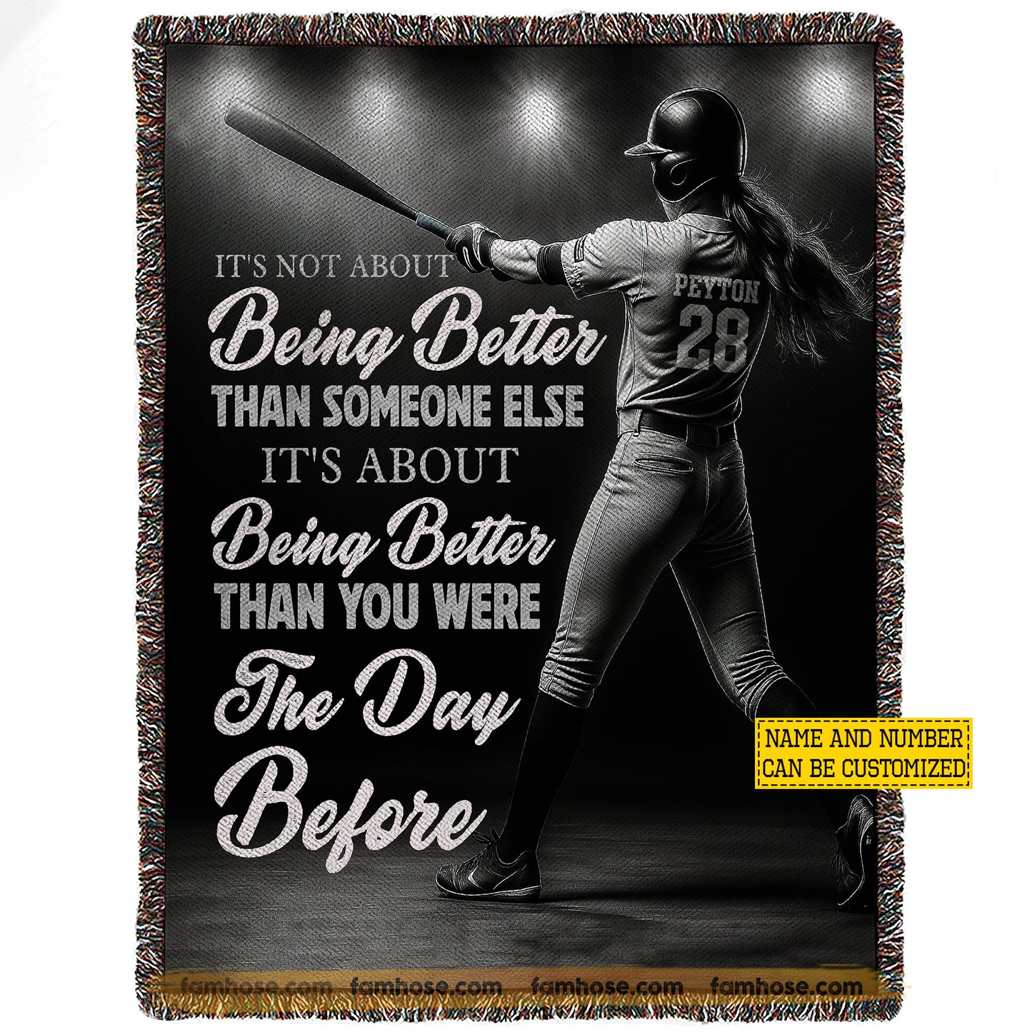 Motivational Personalized Softball Woman Fleece Blanket, It's Not About Being Better Than Someone Else Woven Blanket, Cool Sherpa Blanket Gift For Softball Lovers