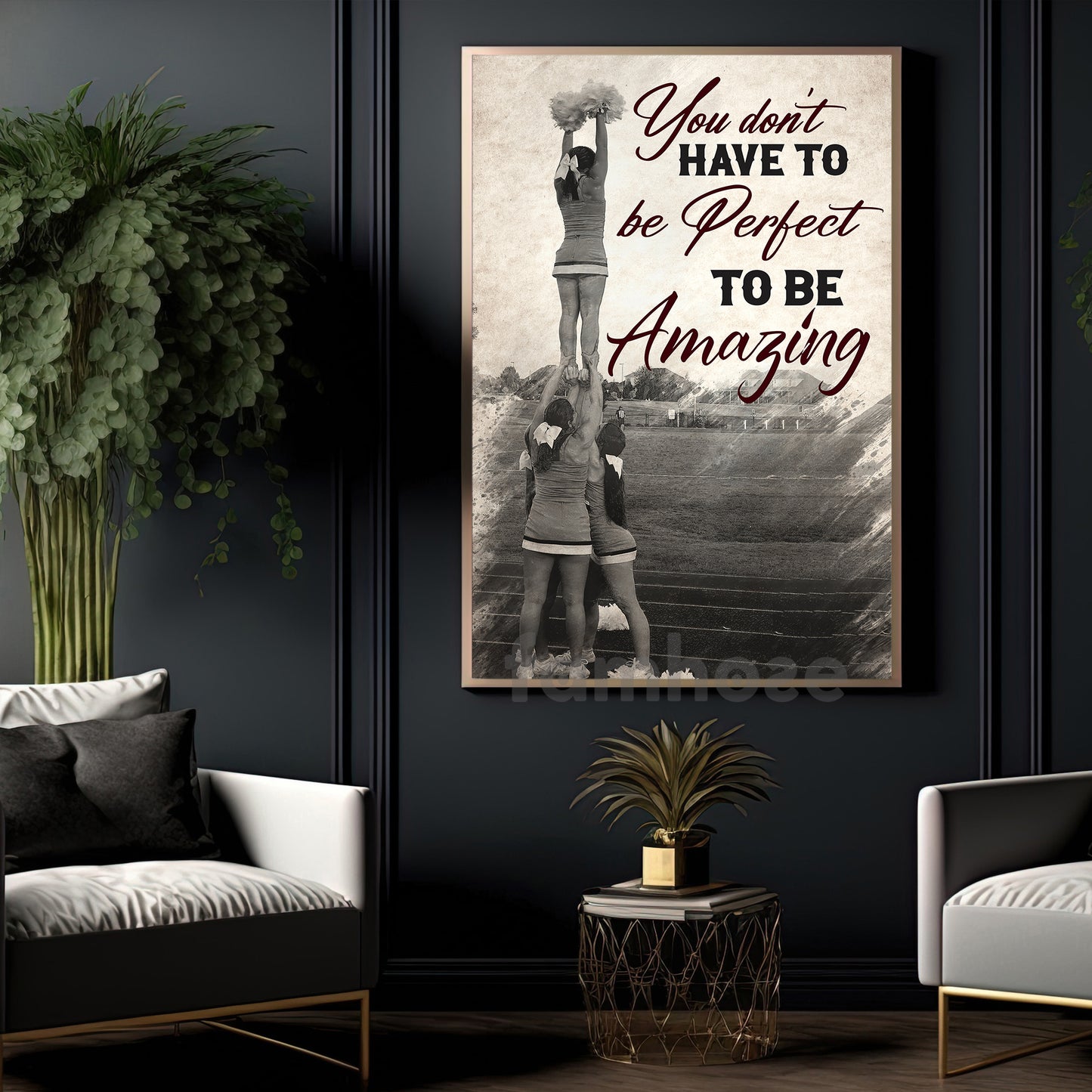 Motivational Cheerleading Canvas Painting, You Don't Have To Be Perfect Wall Art Decor, Poster Gift For Cheerleader