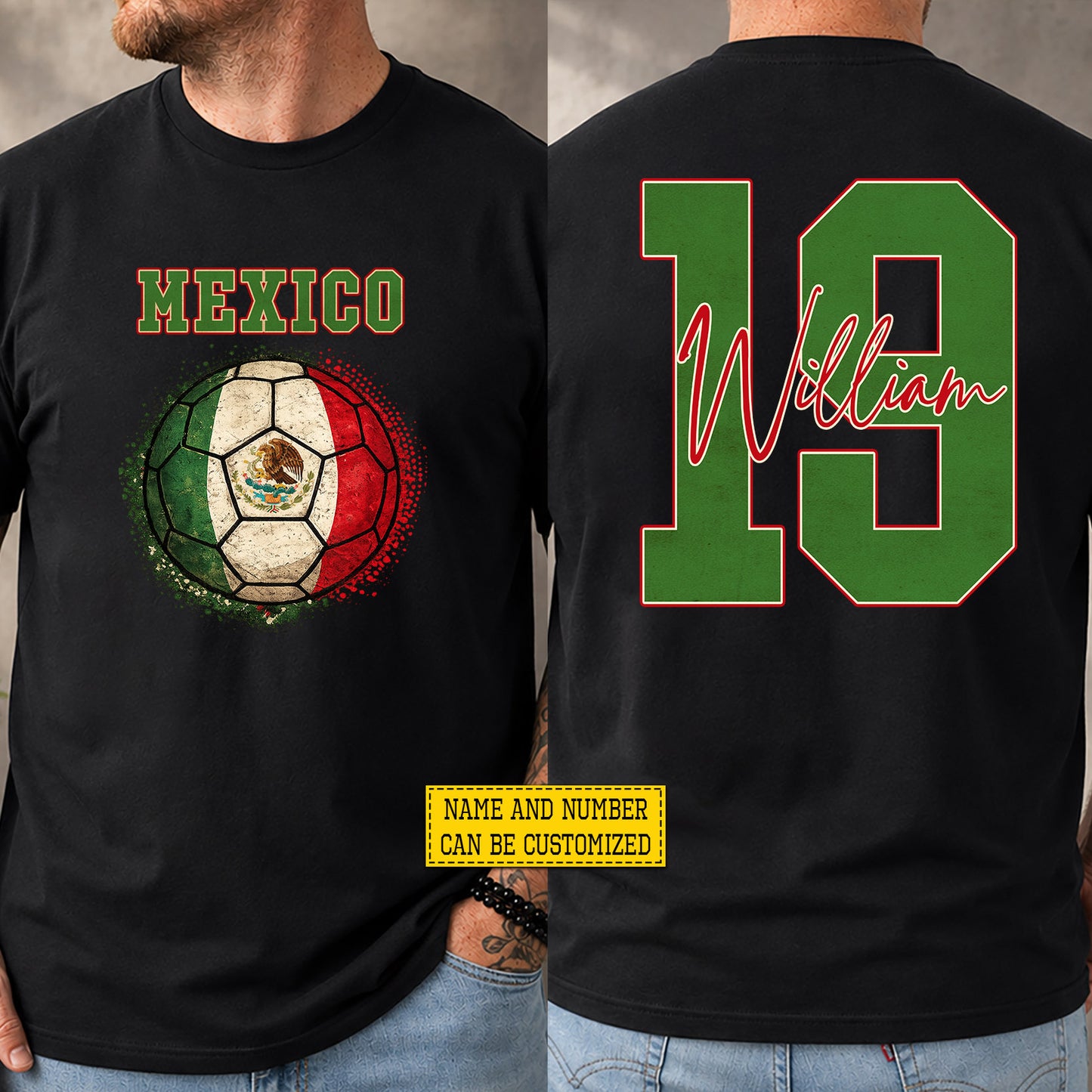 Personalized Mexico Soccer Team Two-sided T-shirt, Play With Mexican Pride Sport Tees Gift For Soccer Lover