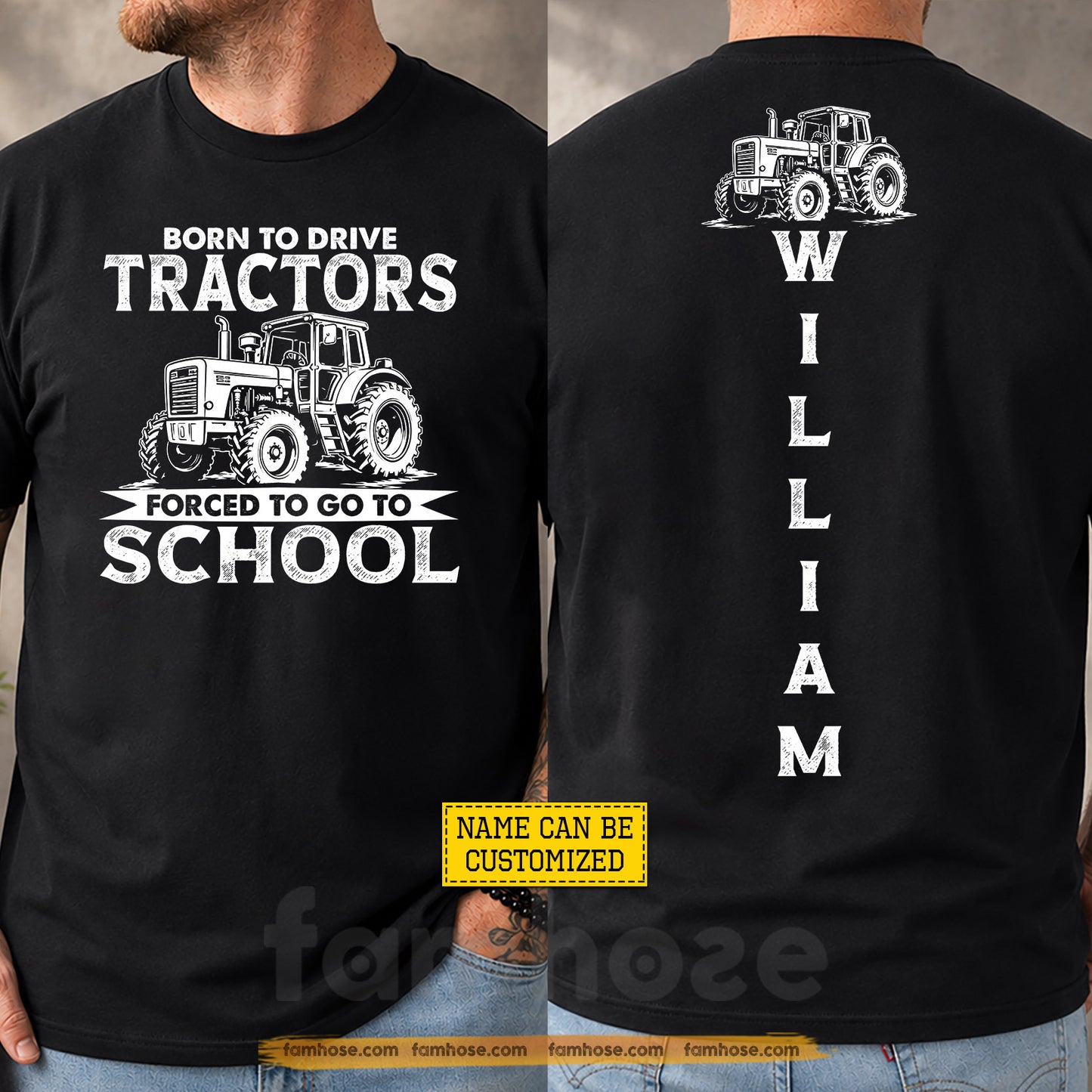 Personalized Farming Tractor First Day Of School Two-sided T-shirt, Born To Drive Tractors Back To School Tees, Student Gift For Farming Tractor Lover