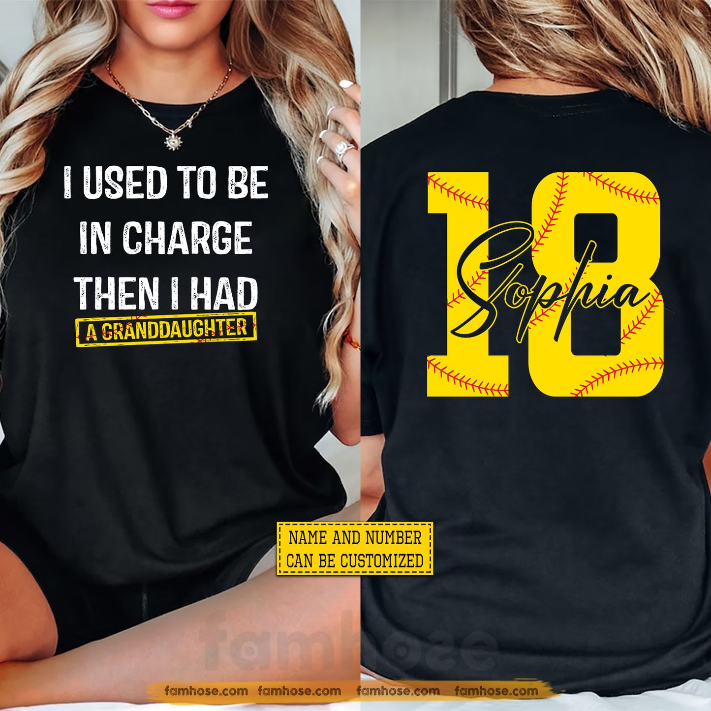 Funny Personalized Softball Grandparent Two-sided T-shirt, I Used To Be In Charge Then I Had Sport Tees Gift For Softball Lover