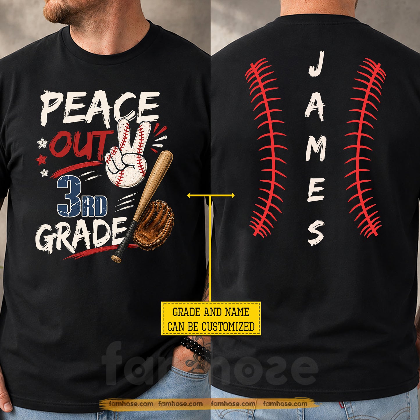 Personalized Baseball Back To School Kid Two-sided T-shirt, Peace Out Preschool Tees Elementary School Student Gift For Baseball Lover