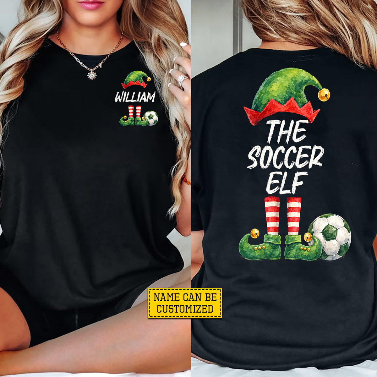 Funny Personalized Christmas Soccer Two-sided T-shirt, The Soccer Elf Tees, Xmas Gift For Soccer Lover