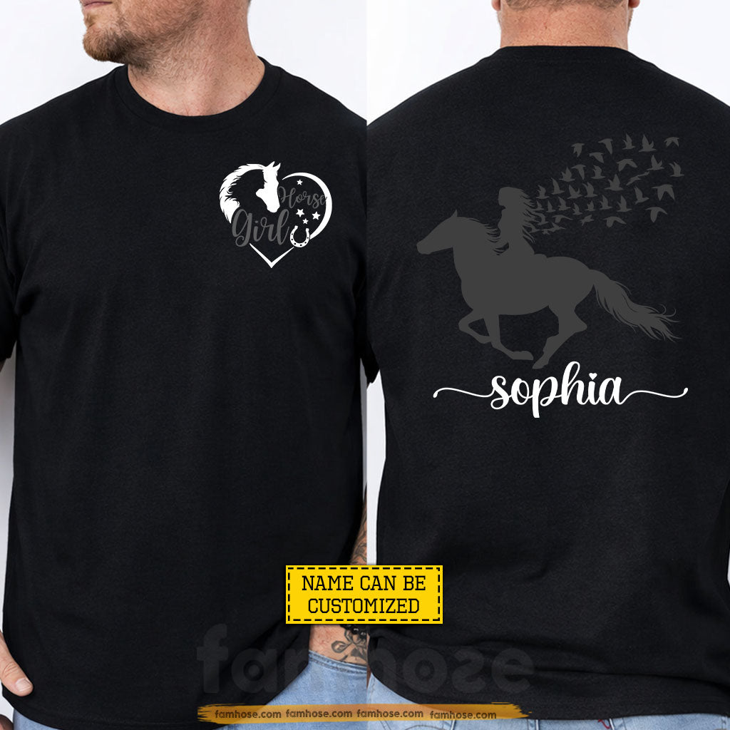 Personalized Horse Riding Girl Two-sided T-shirt, Wild Hearts Ride Free Tees Gift For Horse Girl