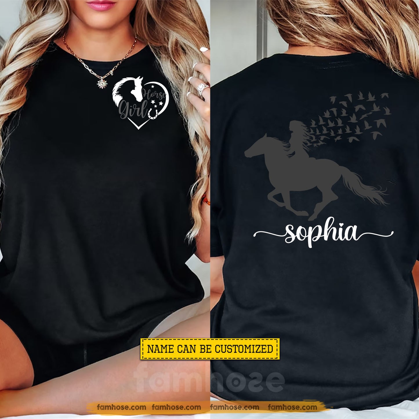 Personalized Horse Riding Girl Two-sided T-shirt, Wild Hearts Ride Free Tees Gift For Horse Girl