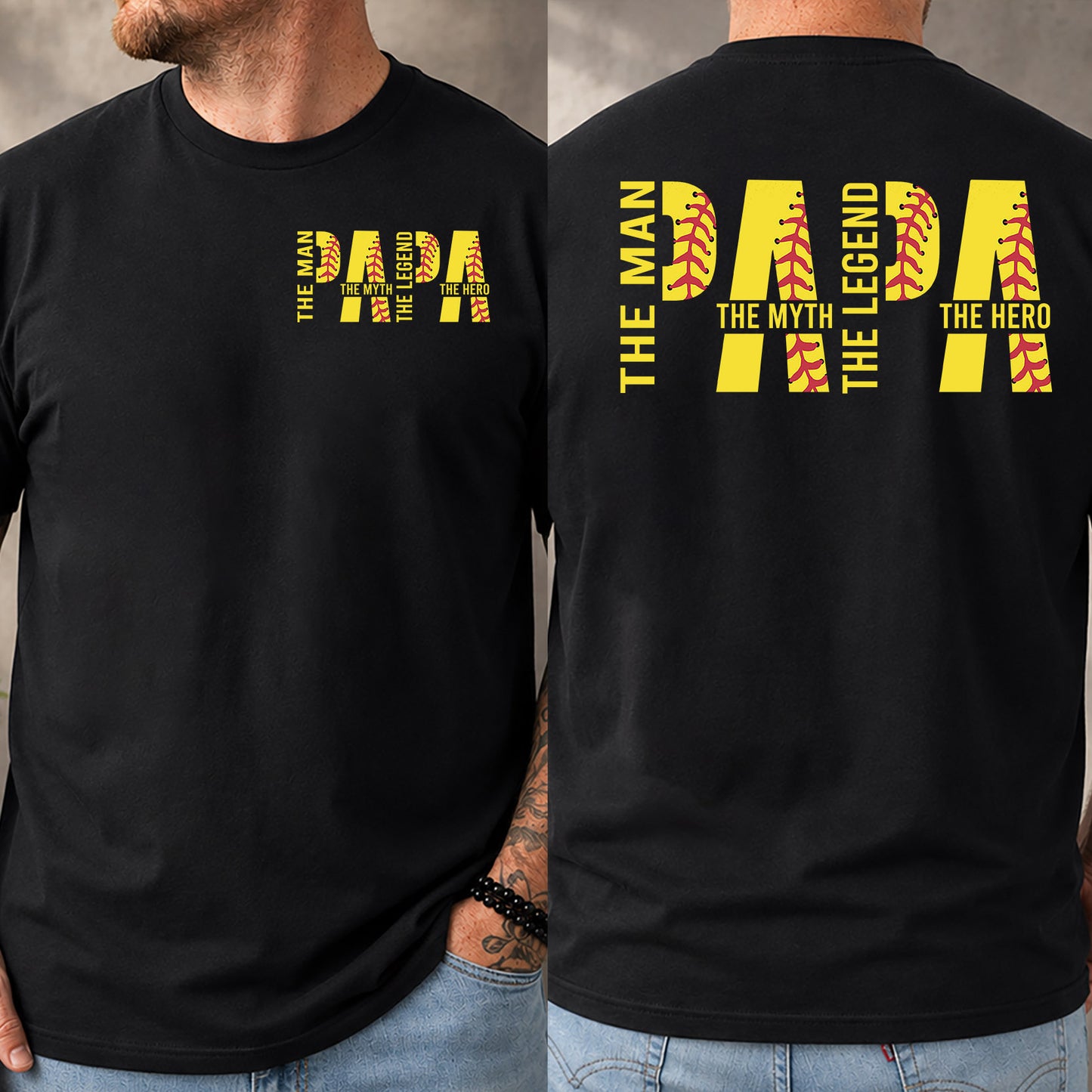Softball Papa Two-sided T-shirt, The Man The Myth The Legend The Hero Papa Tees Father's Day Gift For Softball Lover