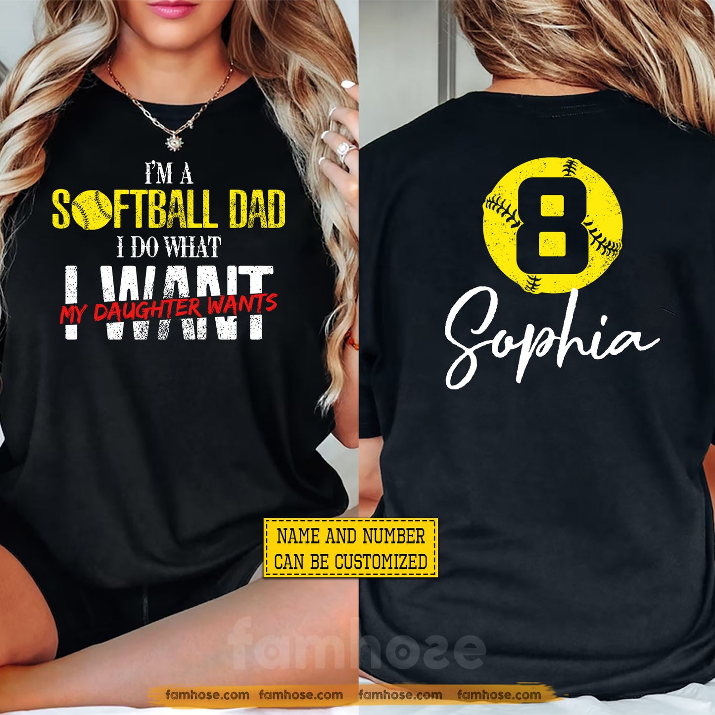 Funny Personalized Softball Dad Daughter Two-sided T-shirt, I'm A Softball Dad Tees Father's Day Gift For Softball Lover