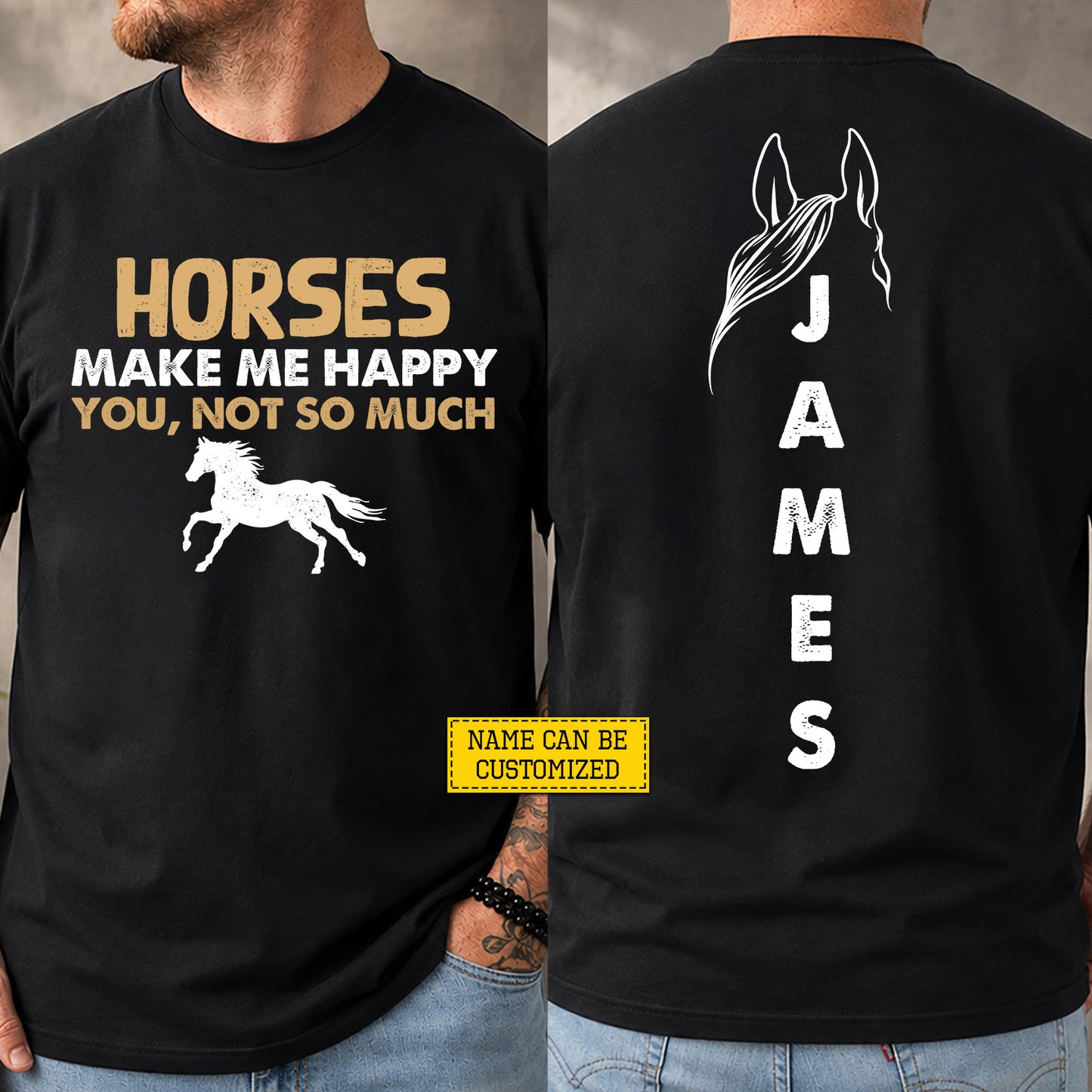Funny Personalized Horse Two-sided T-shirt, Horses Make Me Happy Tees Gift For Horse Lover