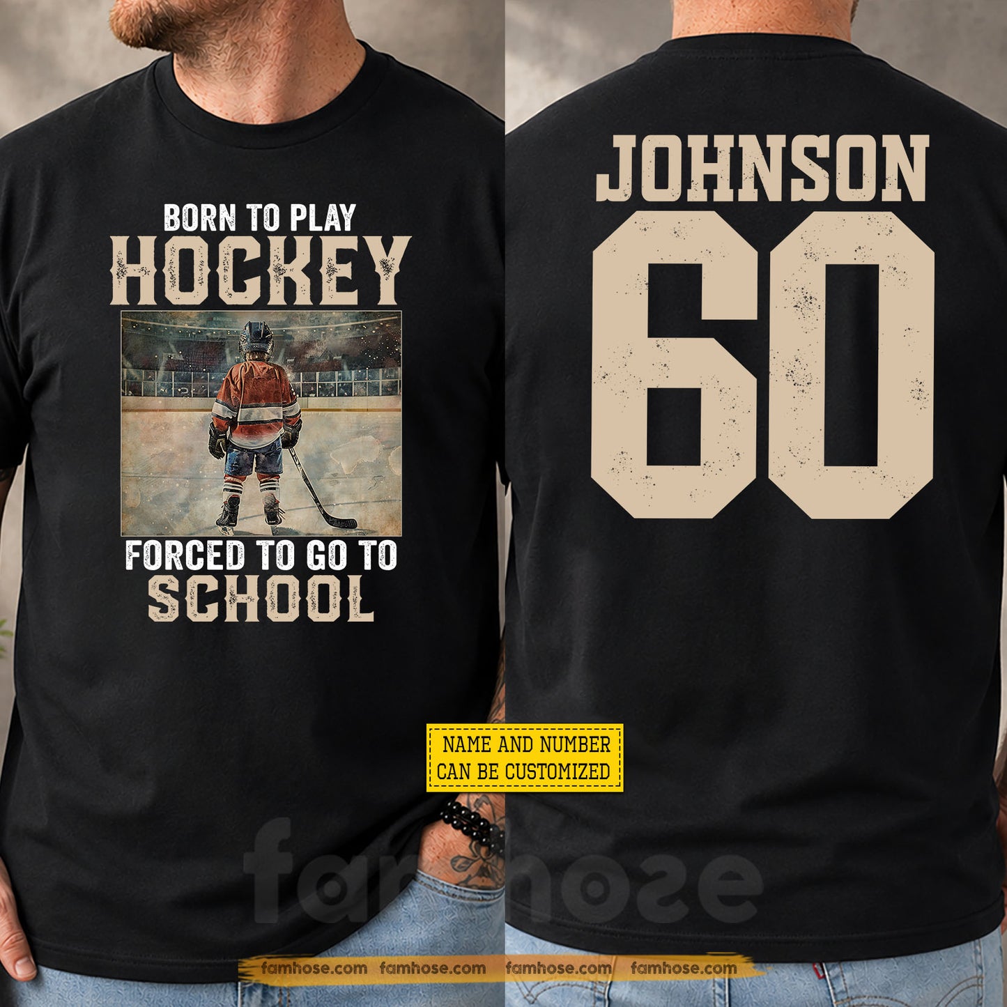 Personalized Hockey First Day Of School Two-sided T-shirt, Born To Play Hockey Back To School Sport Tees, Student Gift For Hockey Lover