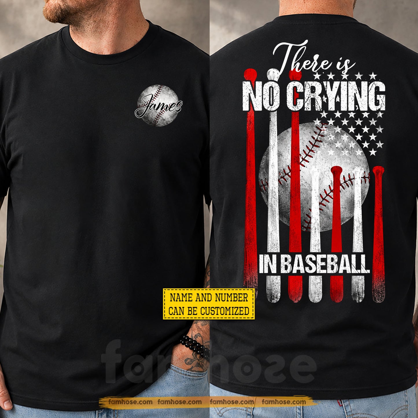Personalized Baseball Two-sided T-shirt, There Is No Crying In Baseball Sport Tees Gift For Baseball Lover