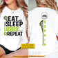 Personalized Lacrosse Two-sided T-shirt, Eat Sleep Lacrosse Repeat Sport Tees Gift For Lacrosse Lover