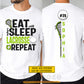 Personalized Lacrosse Two-sided T-shirt, Eat Sleep Lacrosse Repeat Sport Tees Gift For Lacrosse Lover